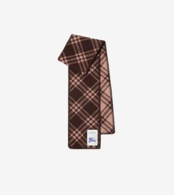 スカーフ Burberry Tiny Check Wool Scarf - Unisex Narrow Check Wool Scarf in Chocolate brown/crown yellow