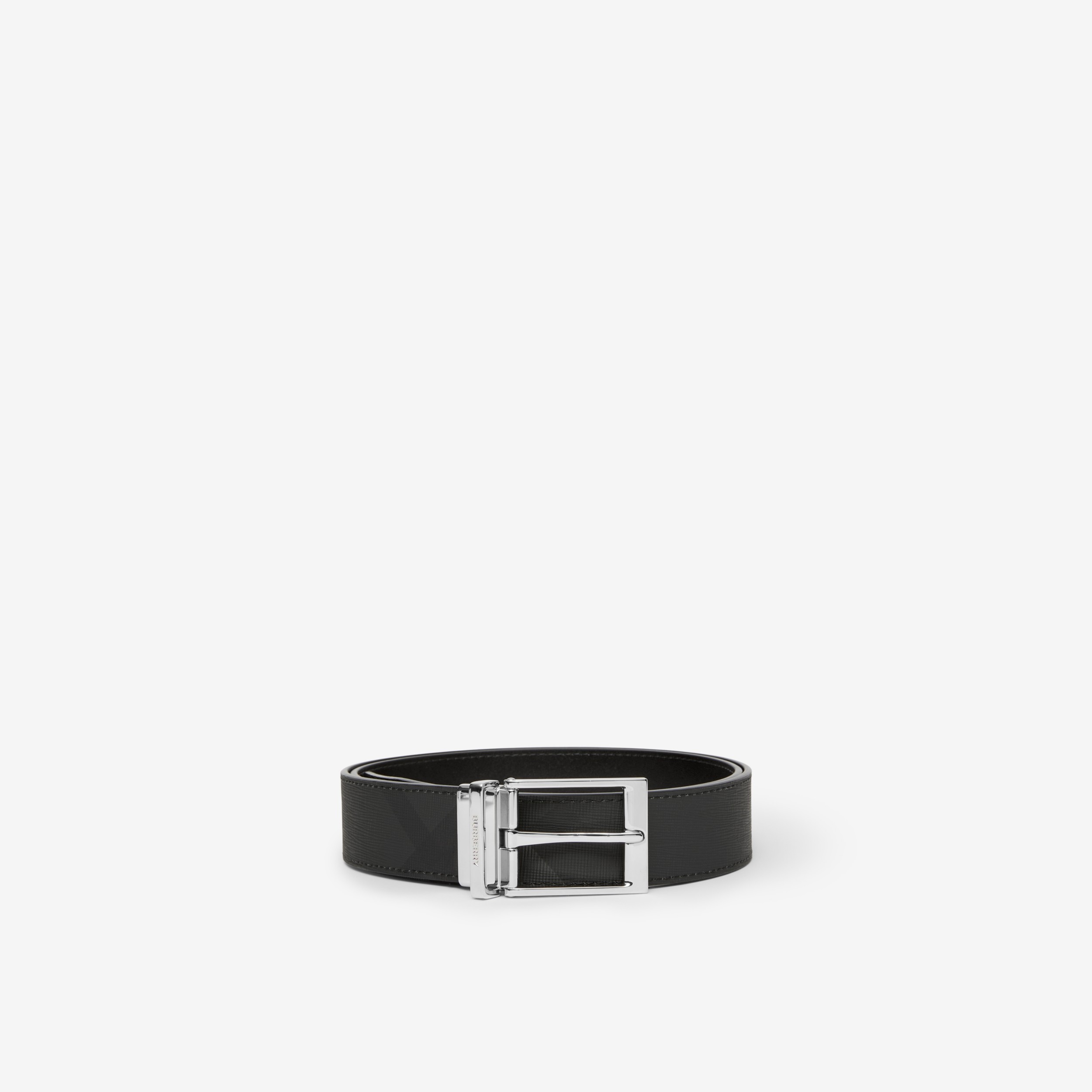 Check and Leather Reversible Belt in Charcoal/silver - Men | Burberry®  Official