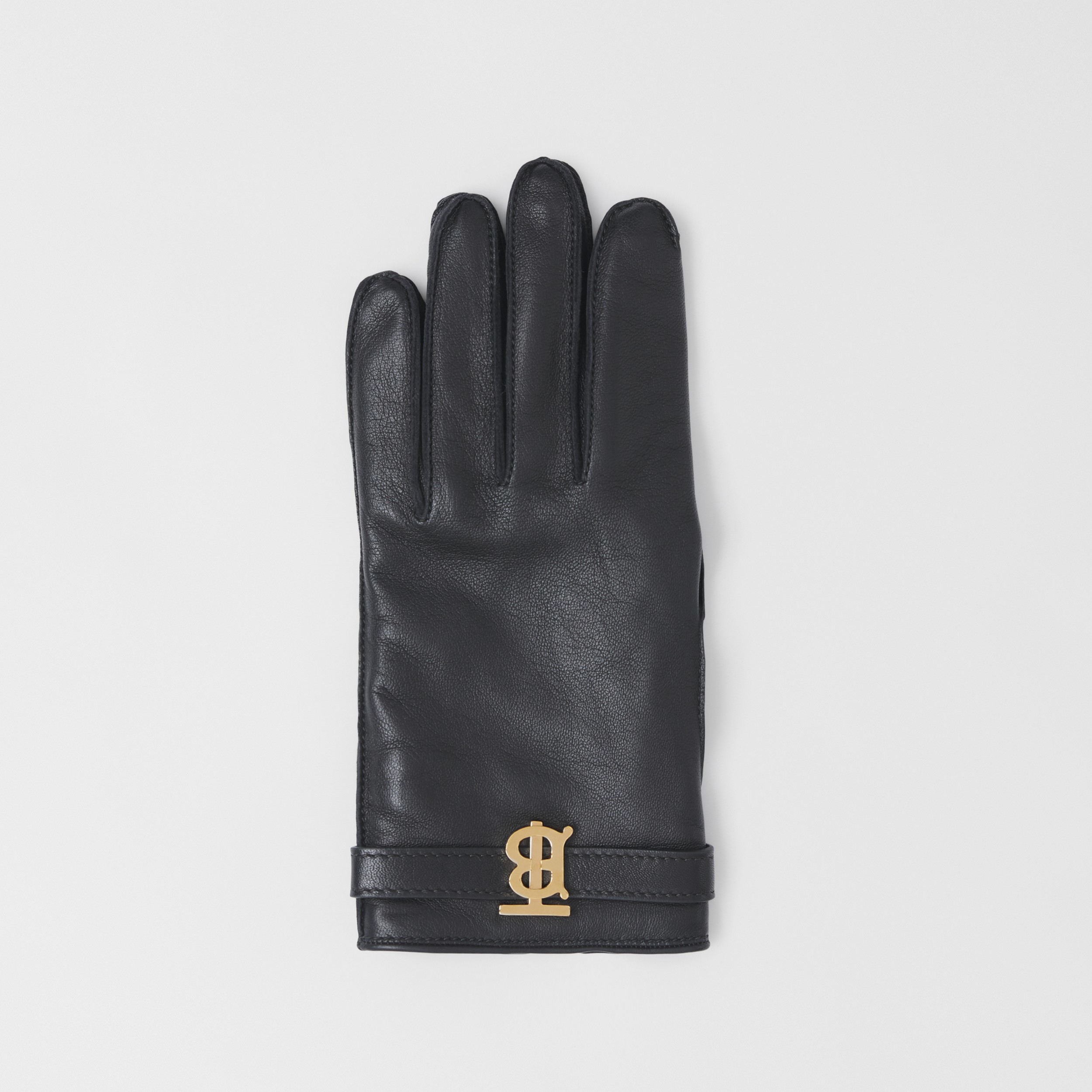 专属标识装饰羔羊皮手套 (黑色) | Burberry® 博柏利官网 - 3