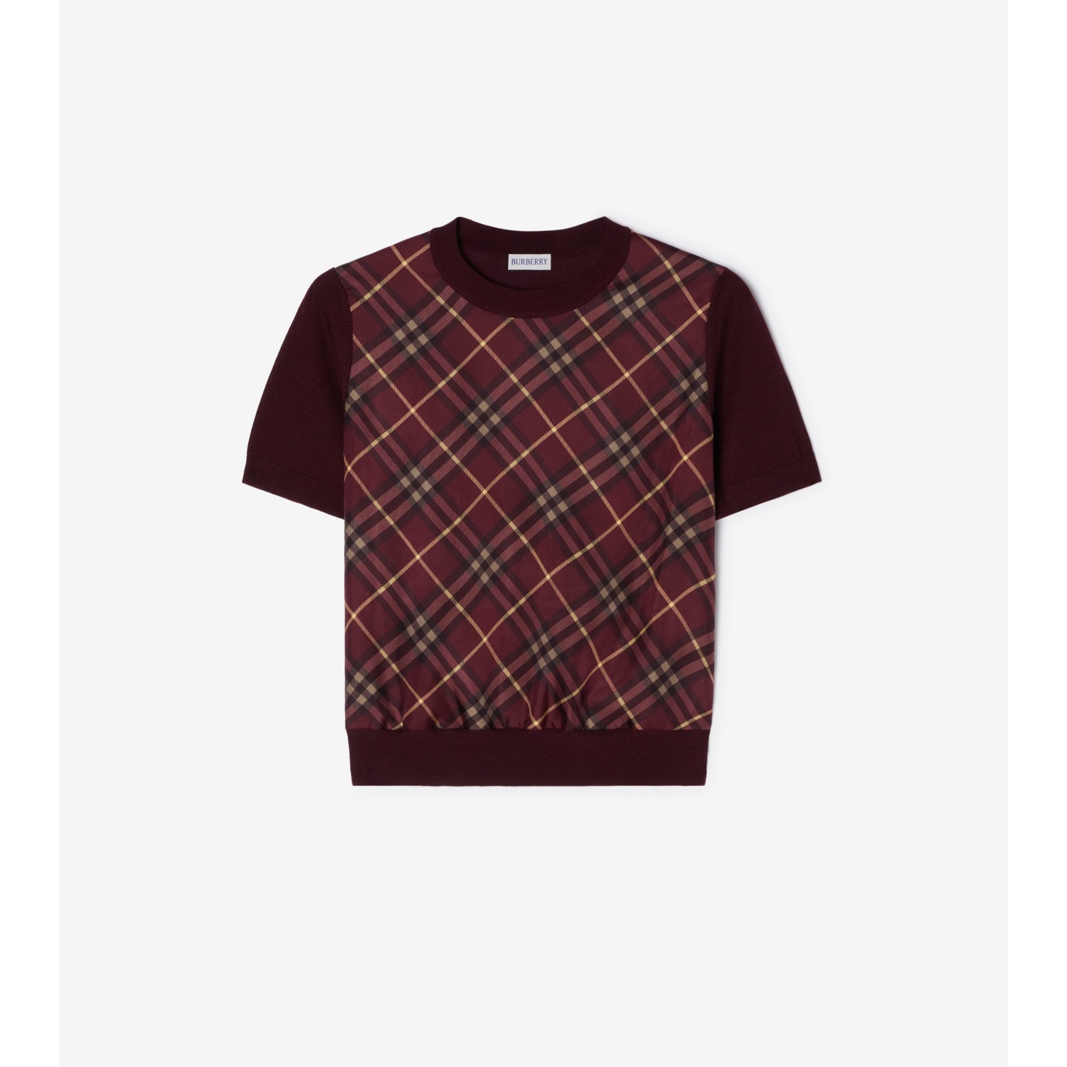 Check Panel Wool Silk T-shirt