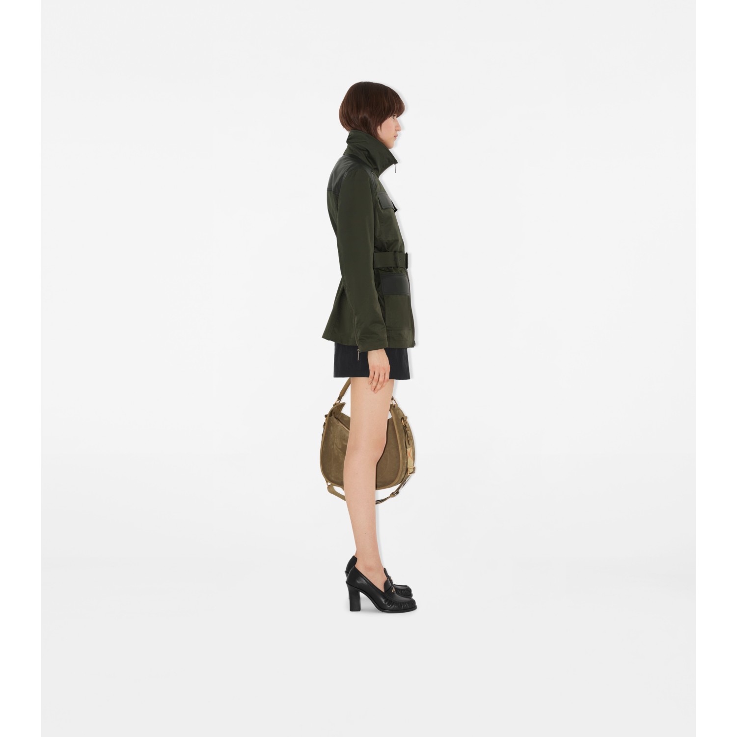 Leather Trim Nylon Blend Field Jacket