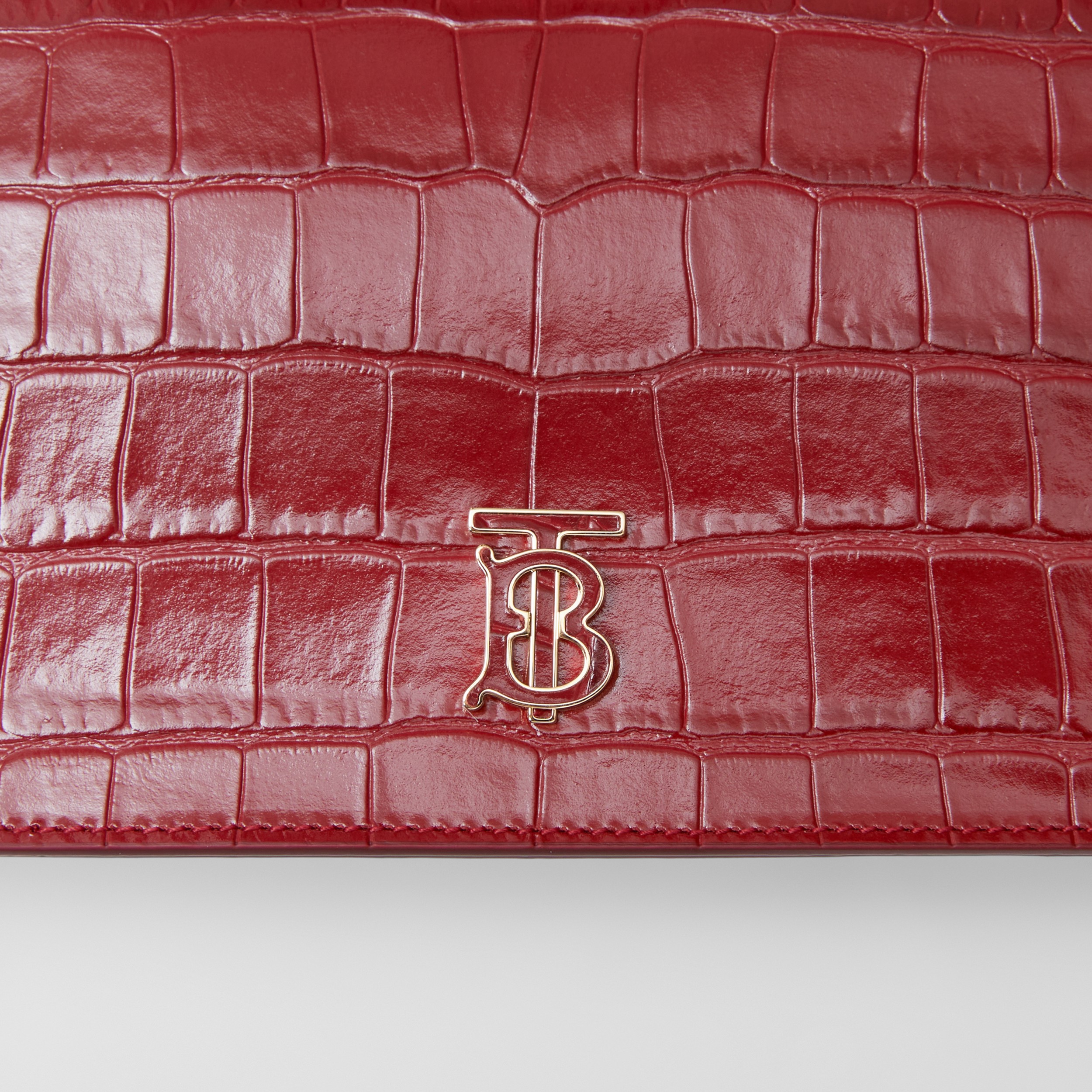 Embossed Leather Mini TB Shoulder Pouch in Dark Carmine - Women | Burberry® Official - 2