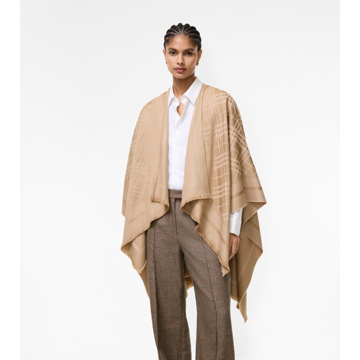  Check Wool Cashmere Cape