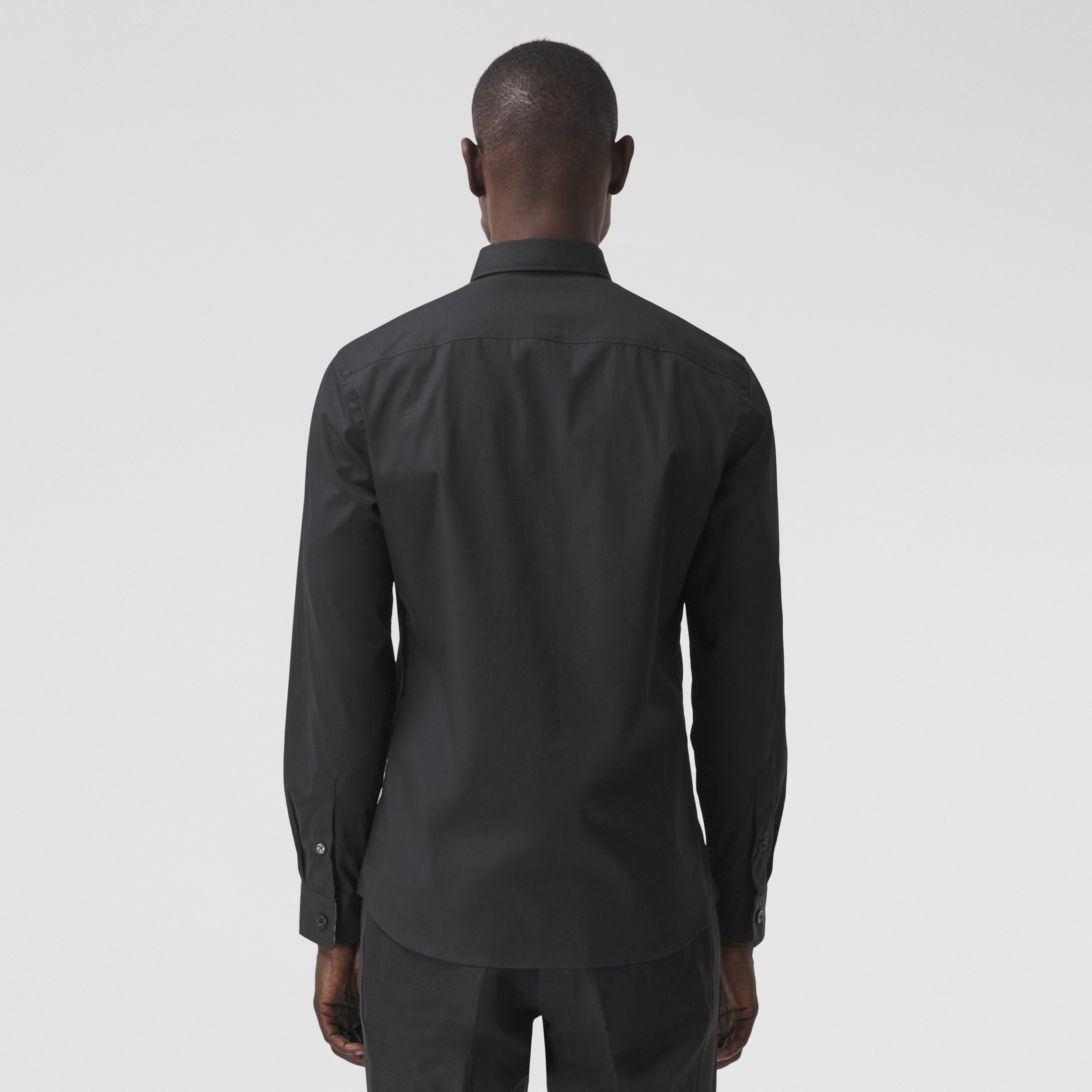 Slim Fit Monogram Motif Stretch Cotton Poplin Shirt in Black | Burberry®  Official