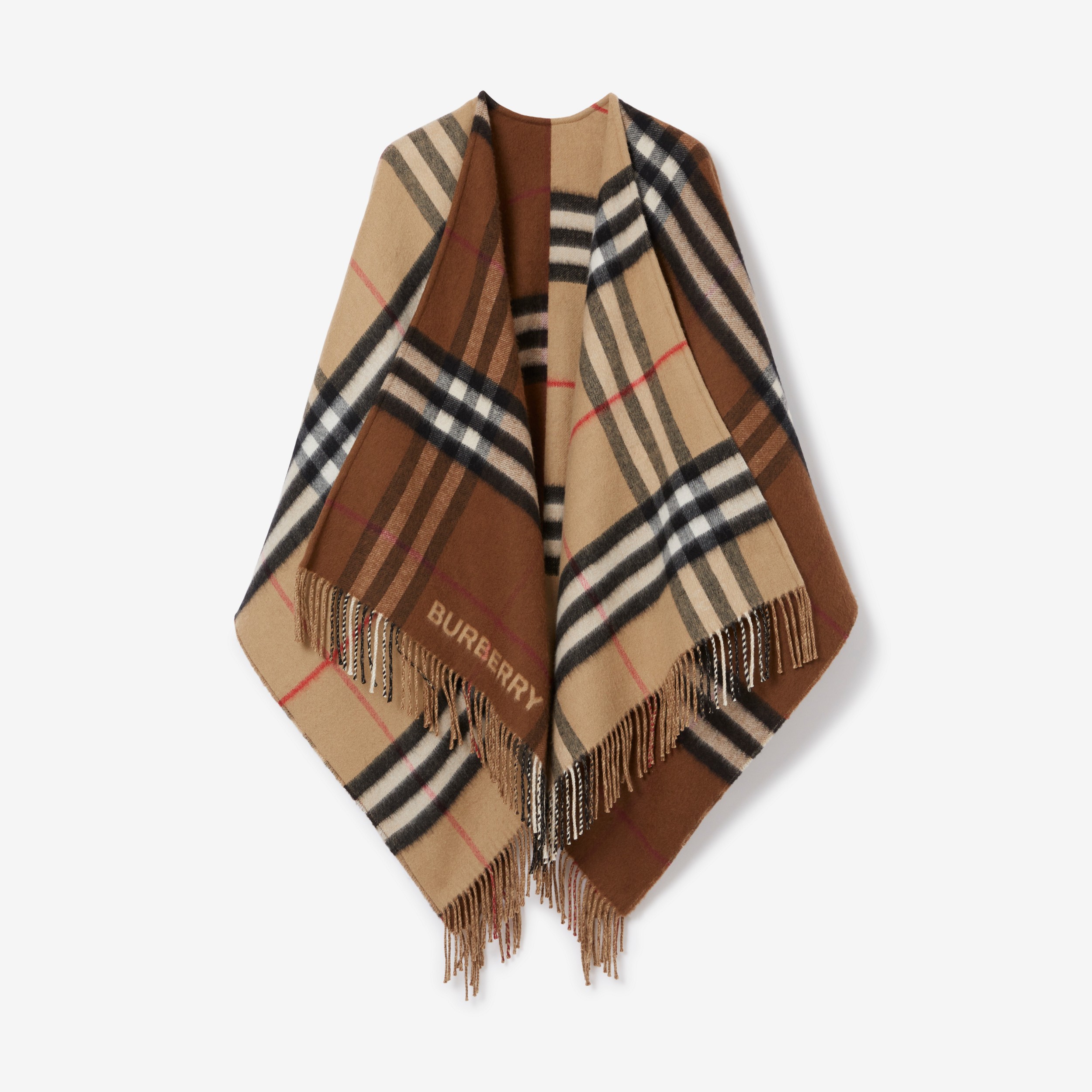 Capa en lana y cachemir con cuadros contrastantes (Beige Vintage/marrón Abedul Oscuro) | Burberry® oficial - 1
