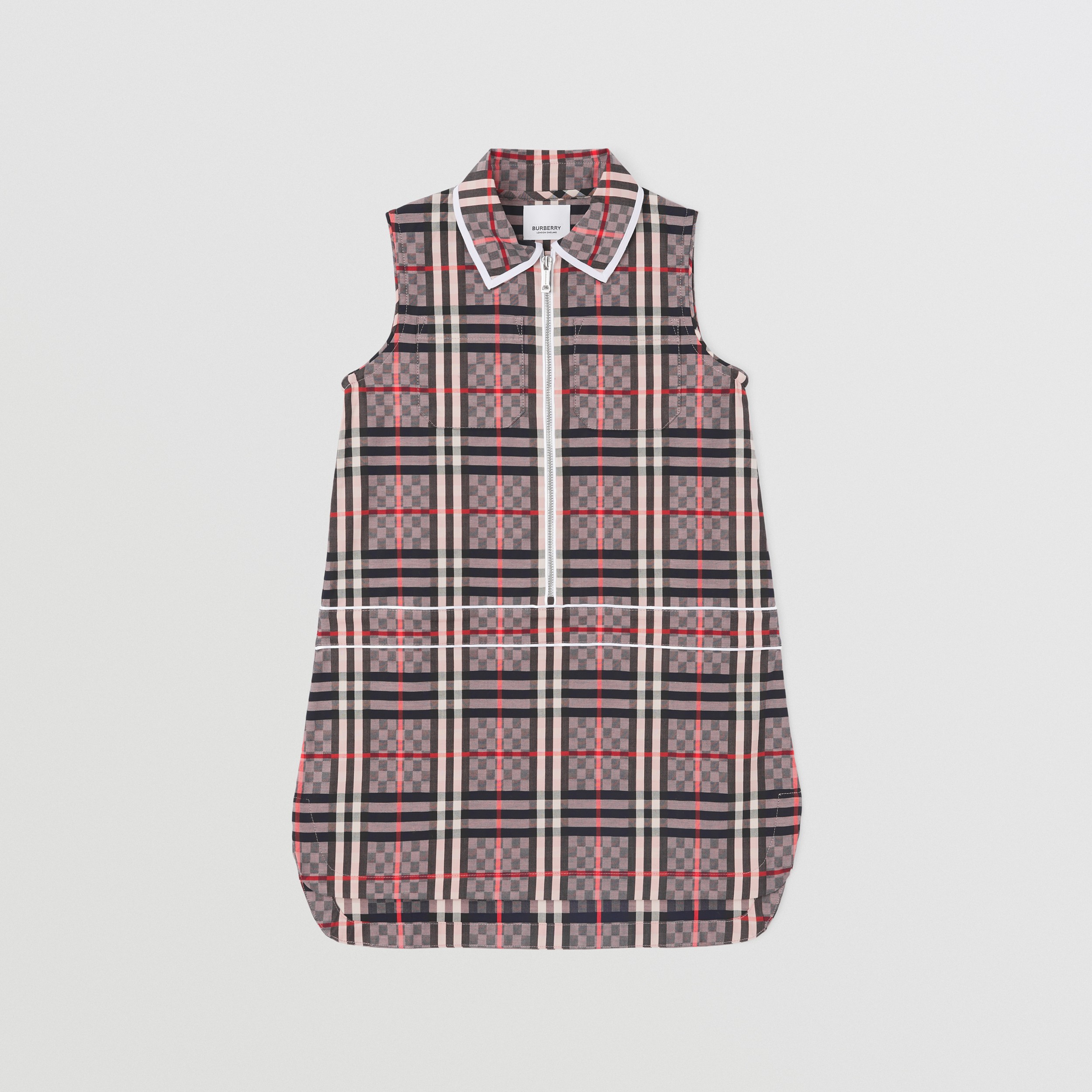 Robe zippée en coton stretch à damier (Rose Pâle) | Site officiel Burberry® - 1