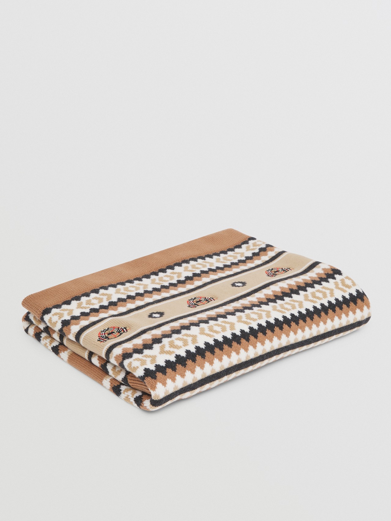 Fair Isle Wool Cashmere Baby Blanket in Camel