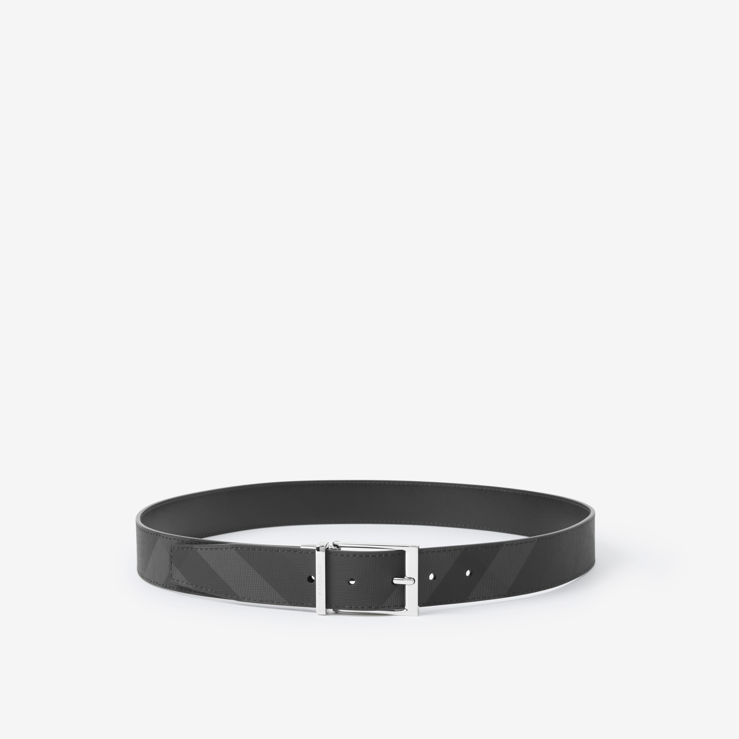 Check and Leather Reversible Belt in Charcoal/silver | Burberry