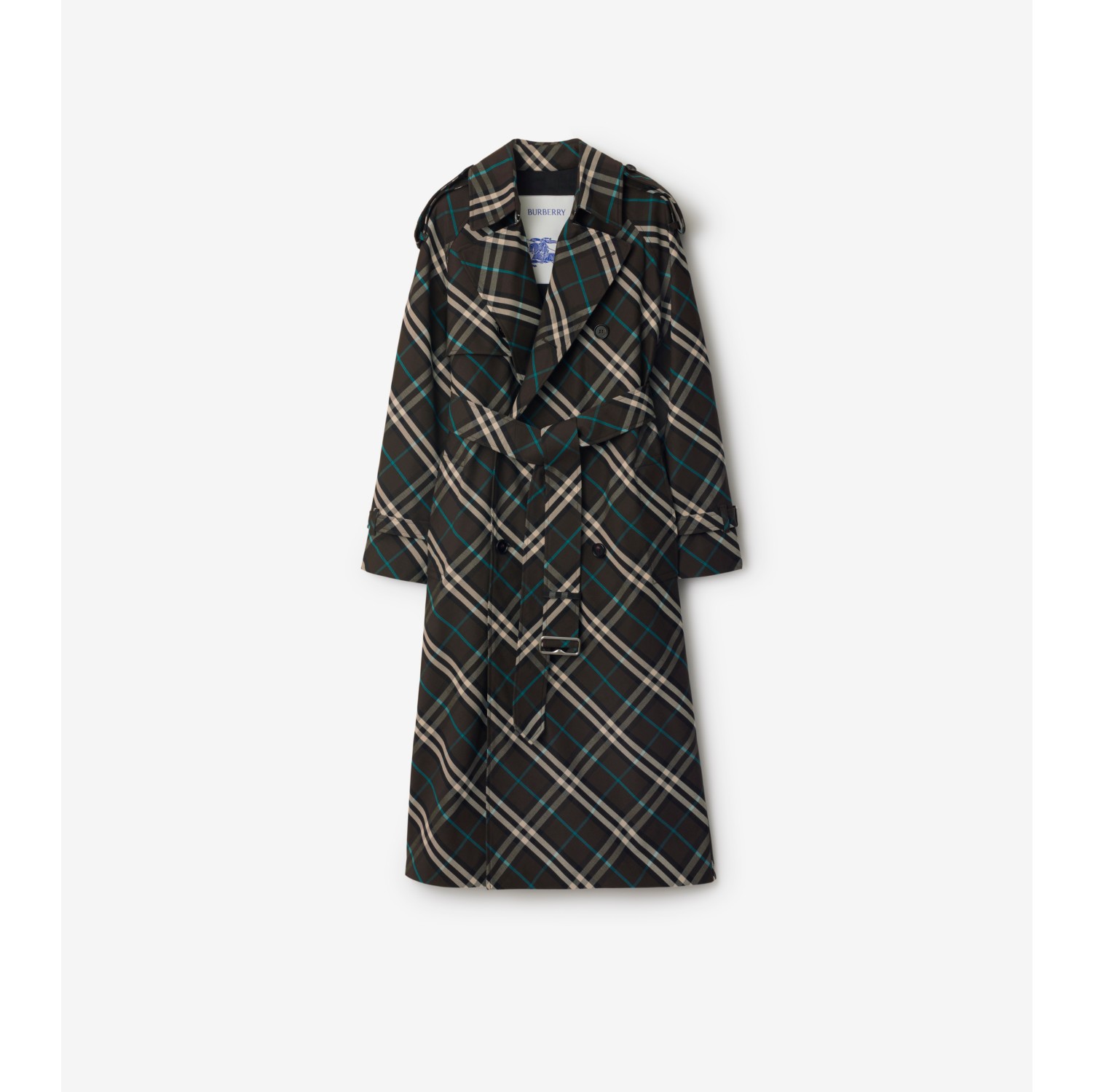 Long Check Cotton Blend Trench Coat