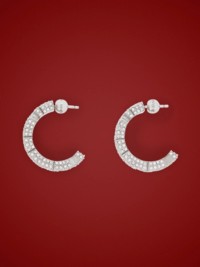 Crystal Detail Palladium-plated Logo Hoop Earrings