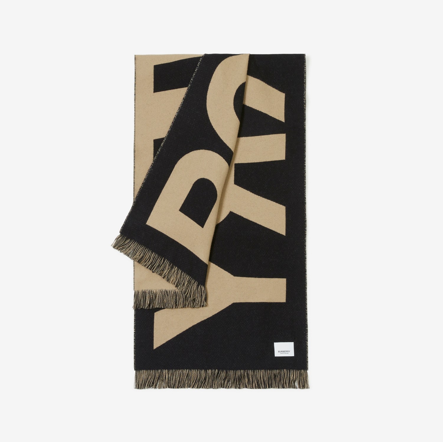 Cachecol de lã com logotipo em jacquard (Bege Clássico) | Burberry® oficial