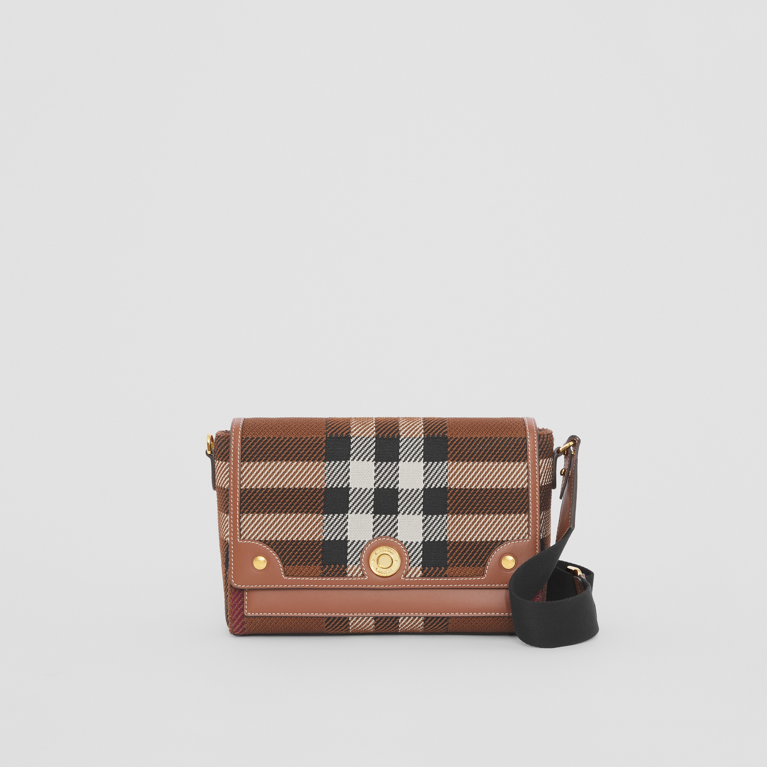 Knitted Check and Leather Note Crossbody Bag in Dark Birch Brown - Women | Burberry® Official - 1