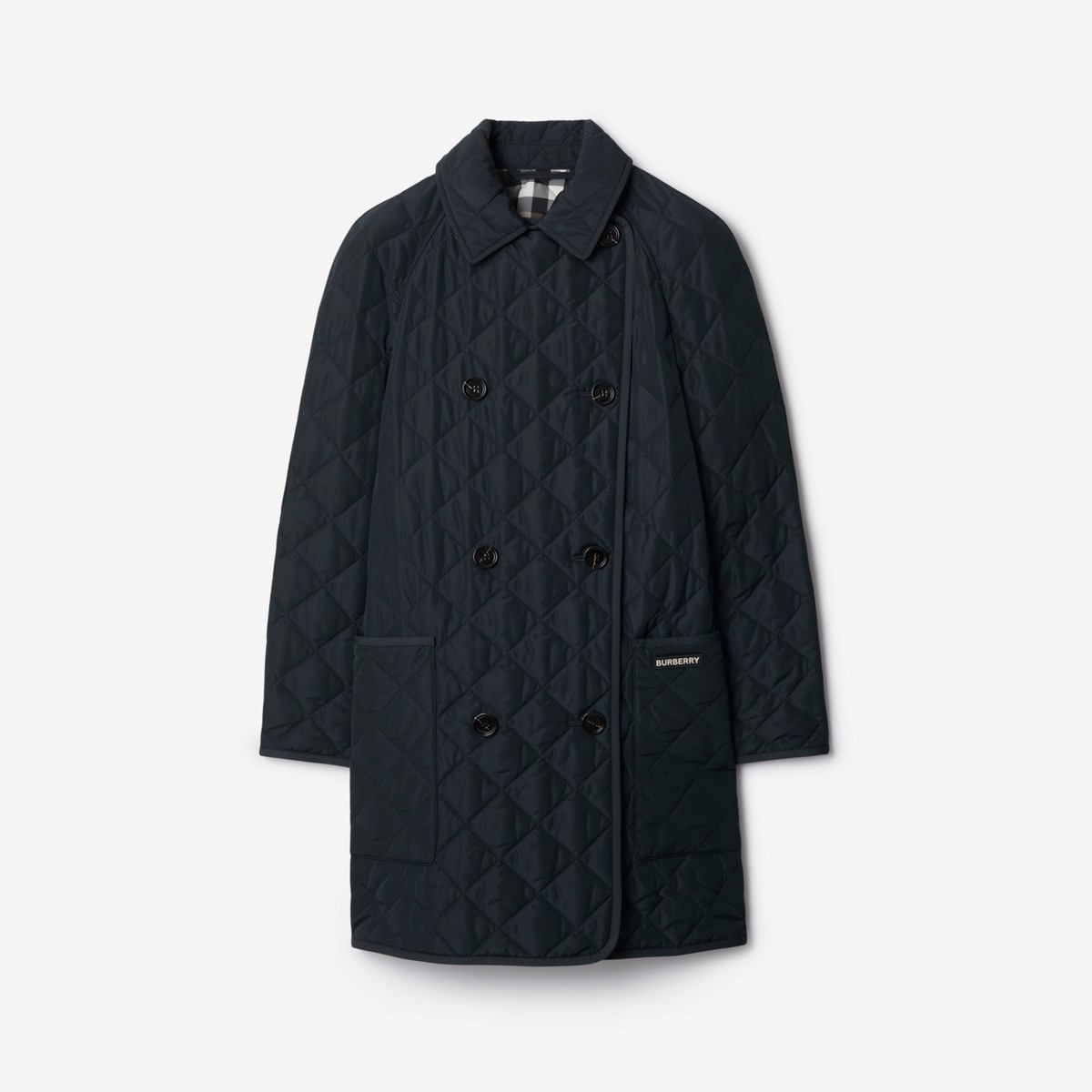 Burberry Quilted Coat In Navy Black