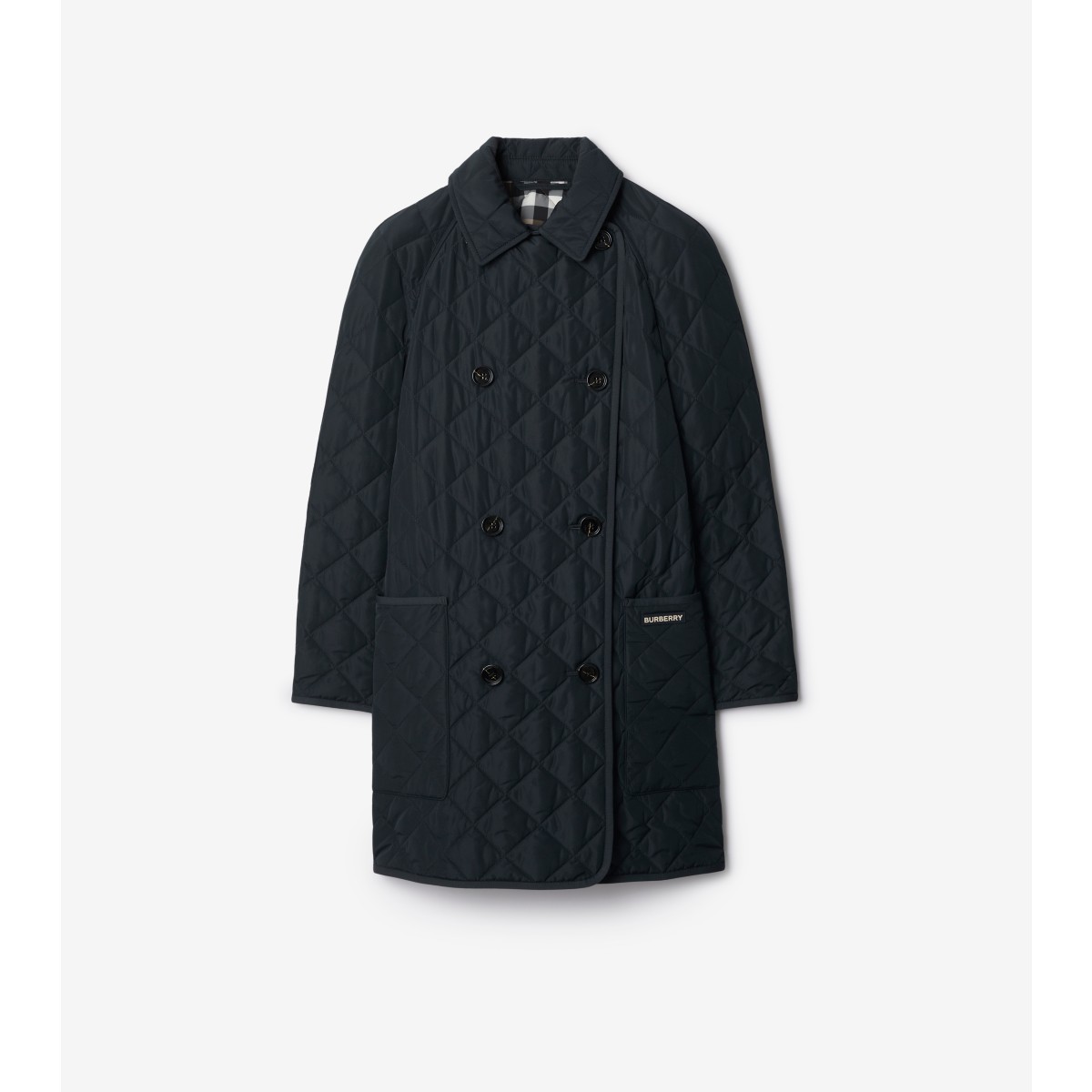 Burberry Quilted Coat In Navy Black