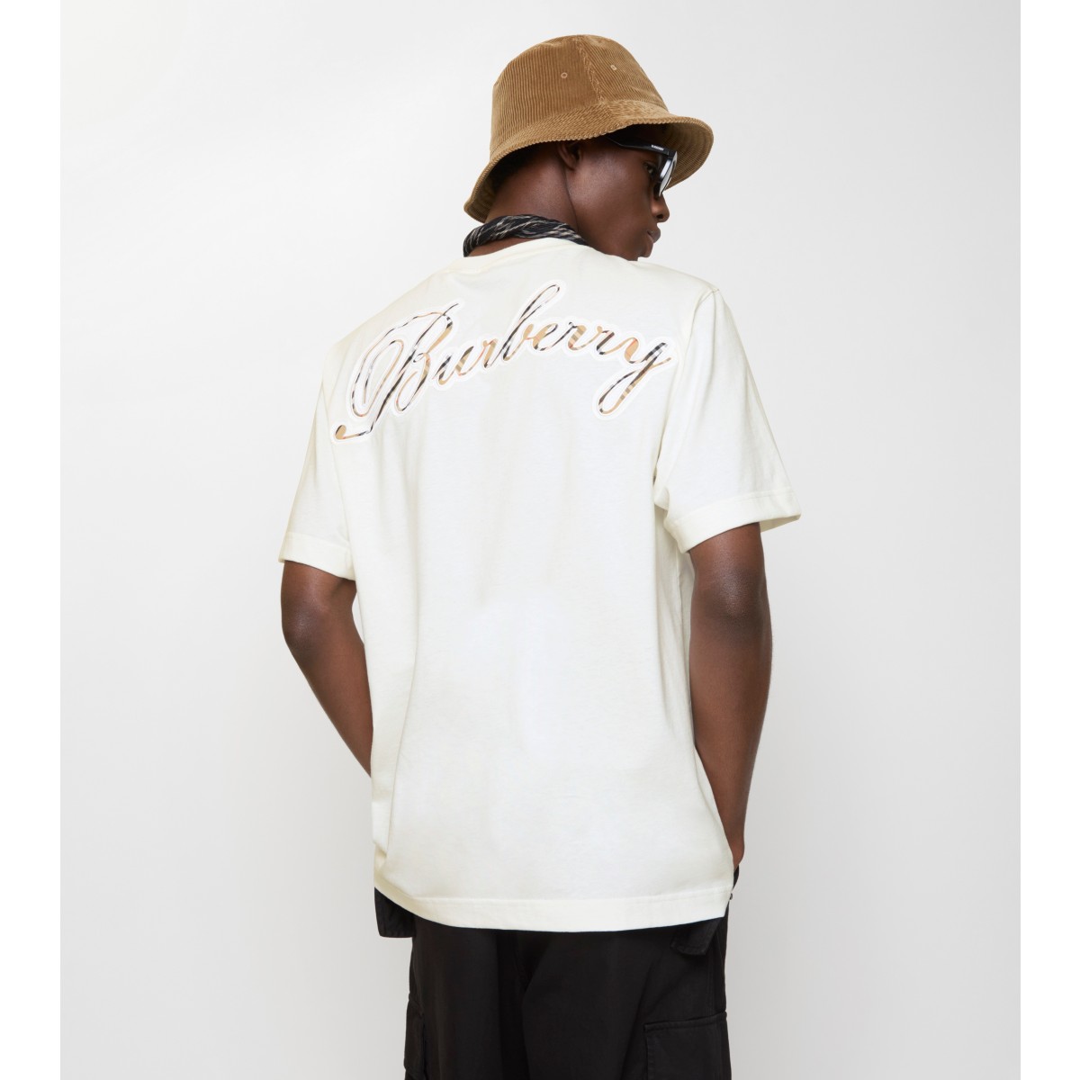  Check Cursive Logo Cotton T-shirt