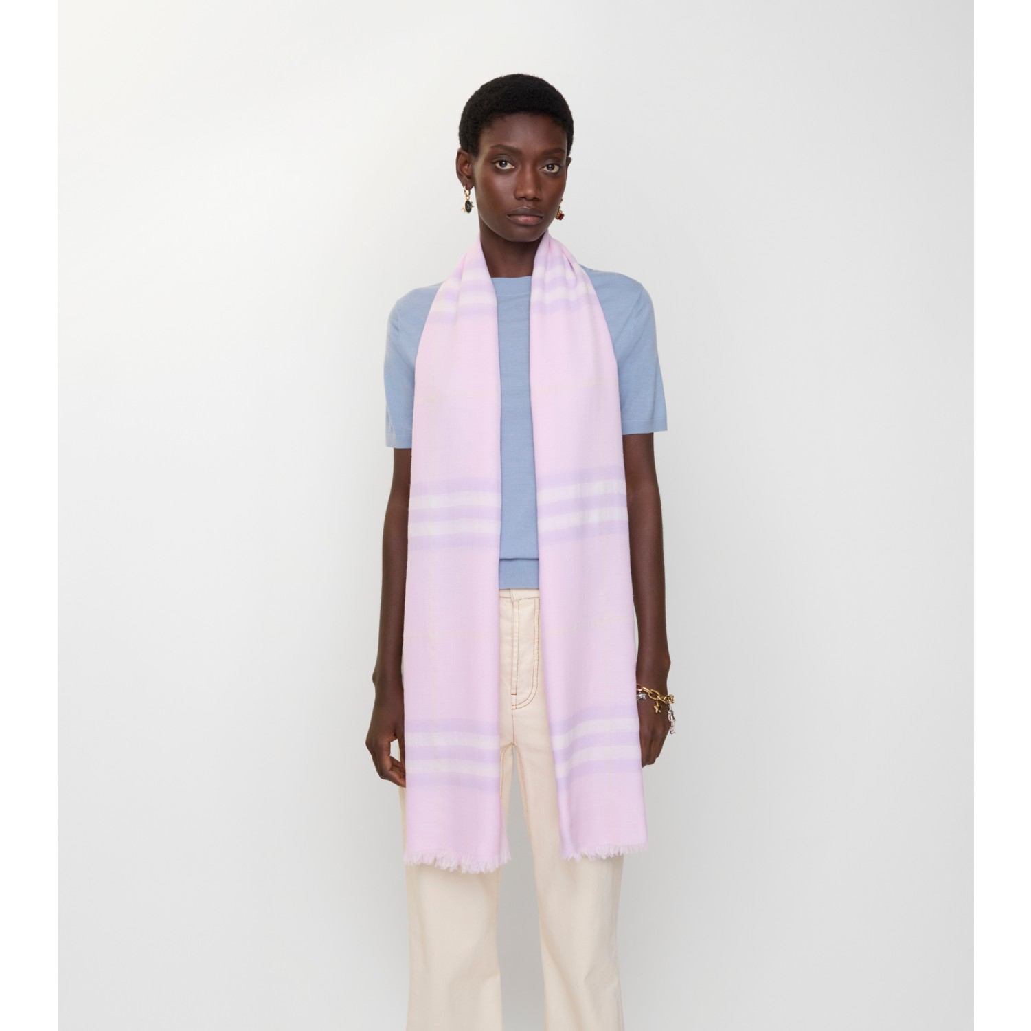 Wide Check Wool Scarf