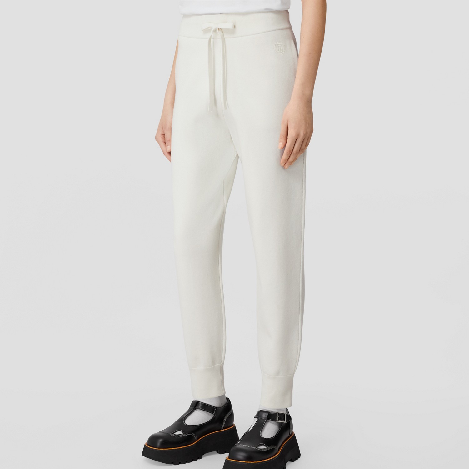 Calça jogging de algodão e cashmere com monograma (Branco Natural) - Mulheres | Burberry® oficial