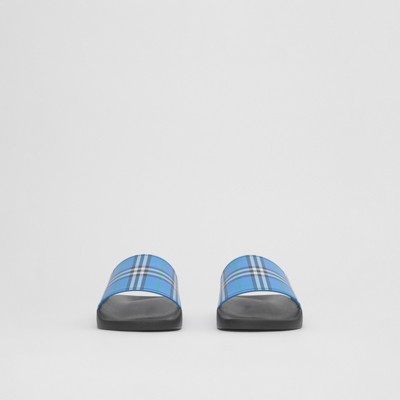blue burberry slides