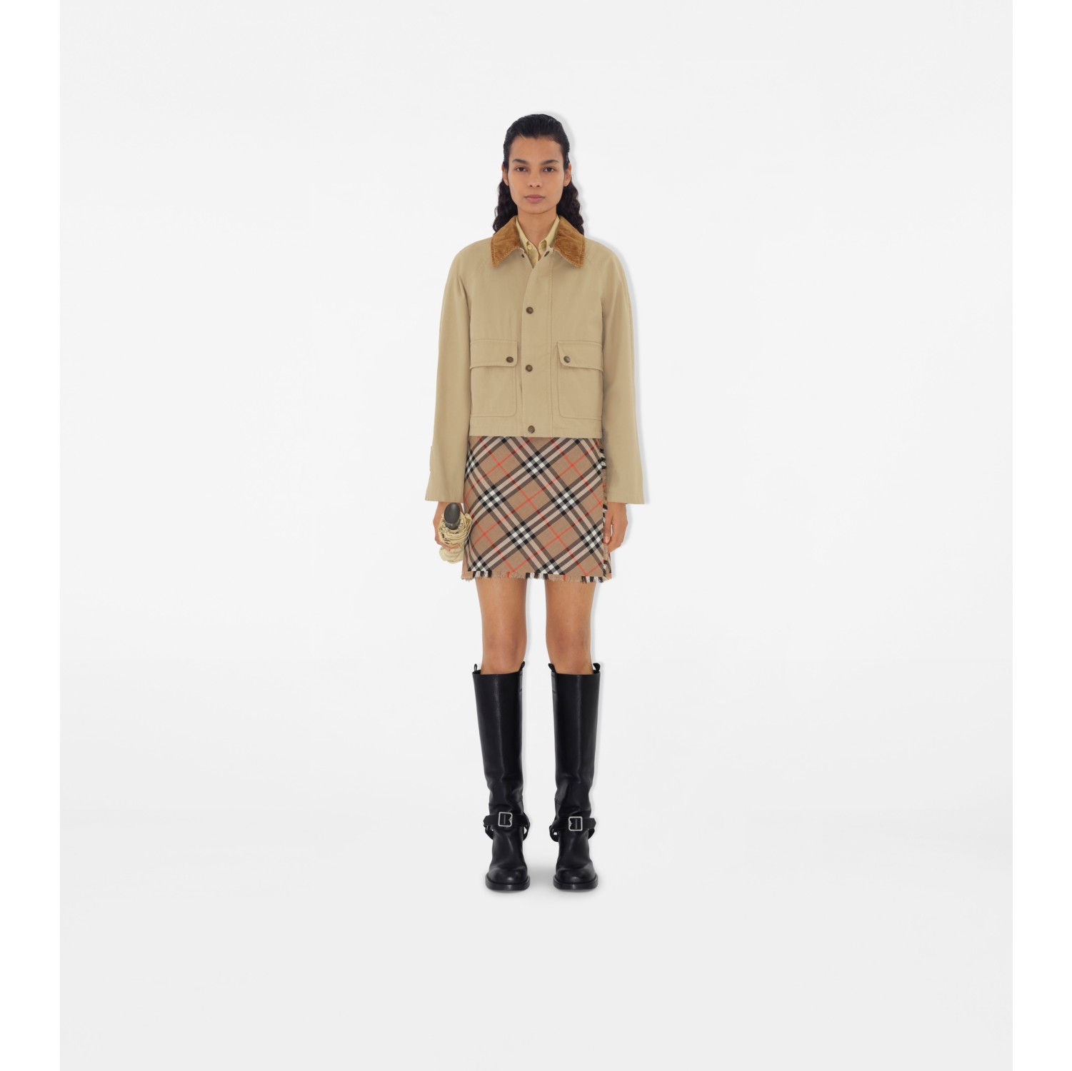 Check Wool Blend Mini Kilt in Nut - Women, Nylon | Burberry® Official
