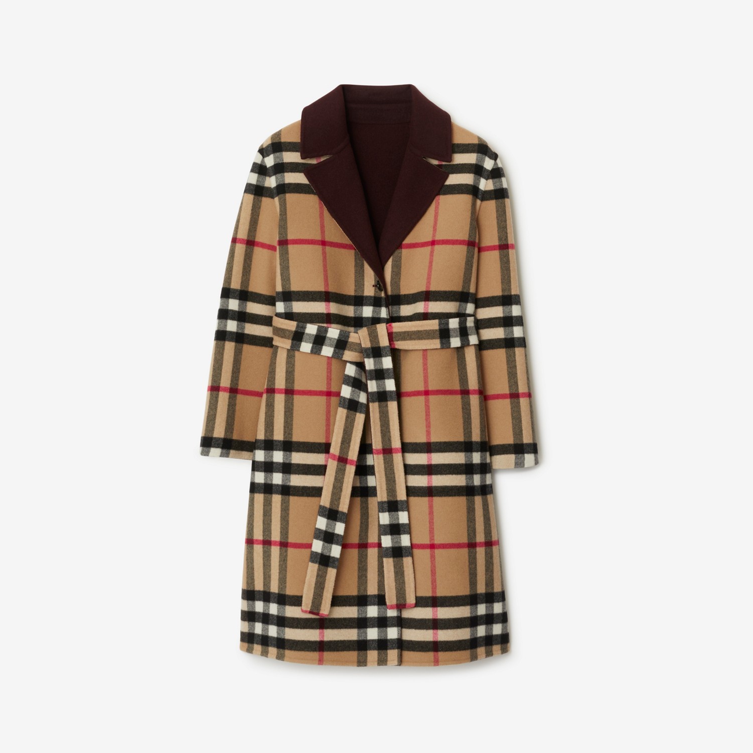 Reversible Check Wool Coat in Plum/archive Beige - Women | Burberry® Official