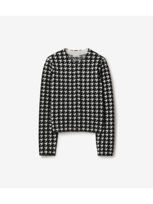 Burberry Houndstooth Nylon Blend Cardigan In Black