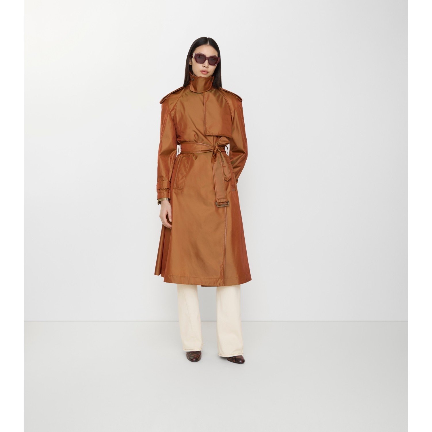 BURBERRY LONDON トレンチコート オレンジ 38 ロング ナイロンブレンド フーデッド トレンチコート (ブライト