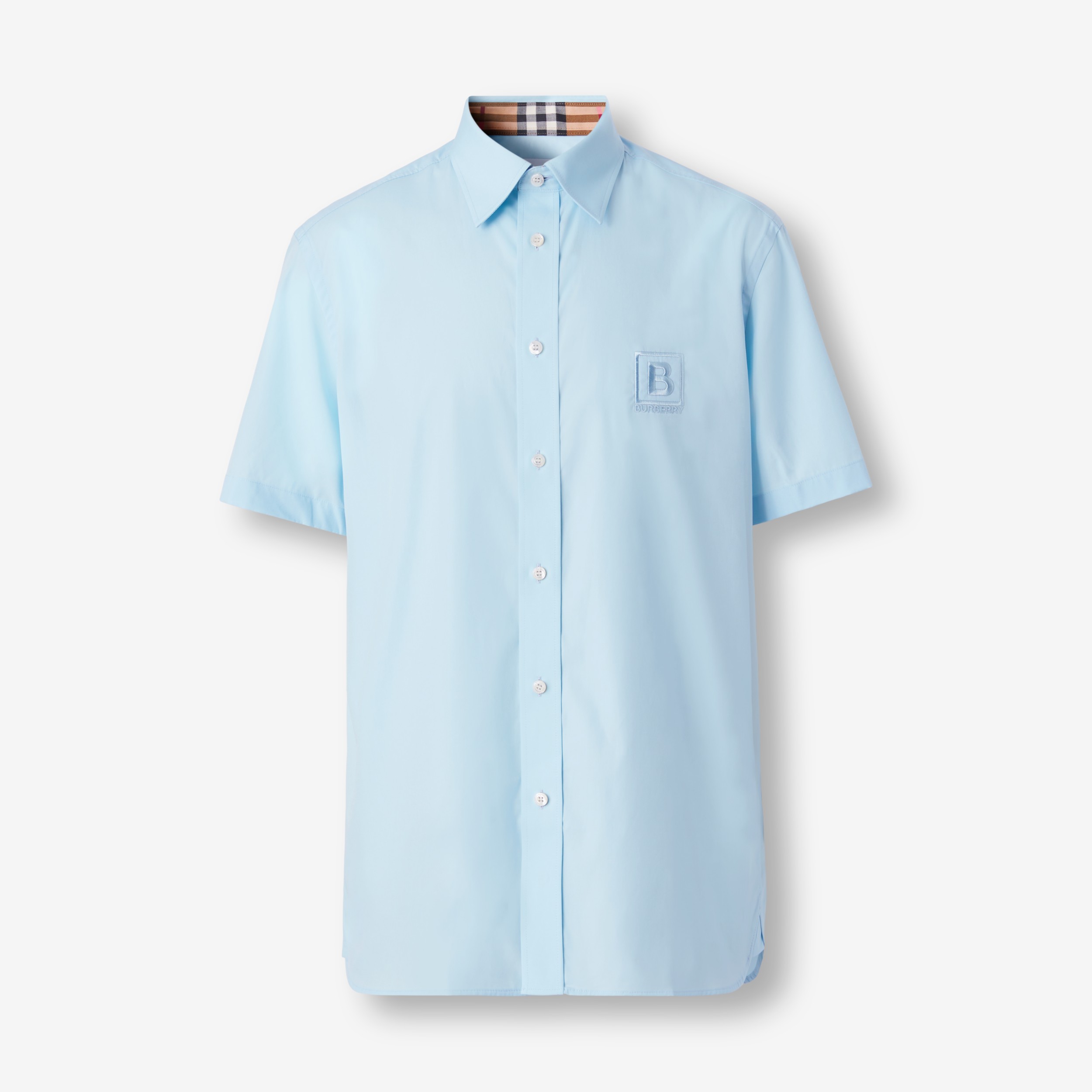 Short-sleeve Letter Graphic Stretch Cotton Shirt in Pale Blue - Men |  Burberry® Official