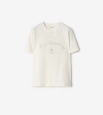 Gothic Logo Cotton T-shirt in Chalk white - Women | Burberry® Official
