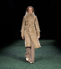Model in Shearling coat in field 
