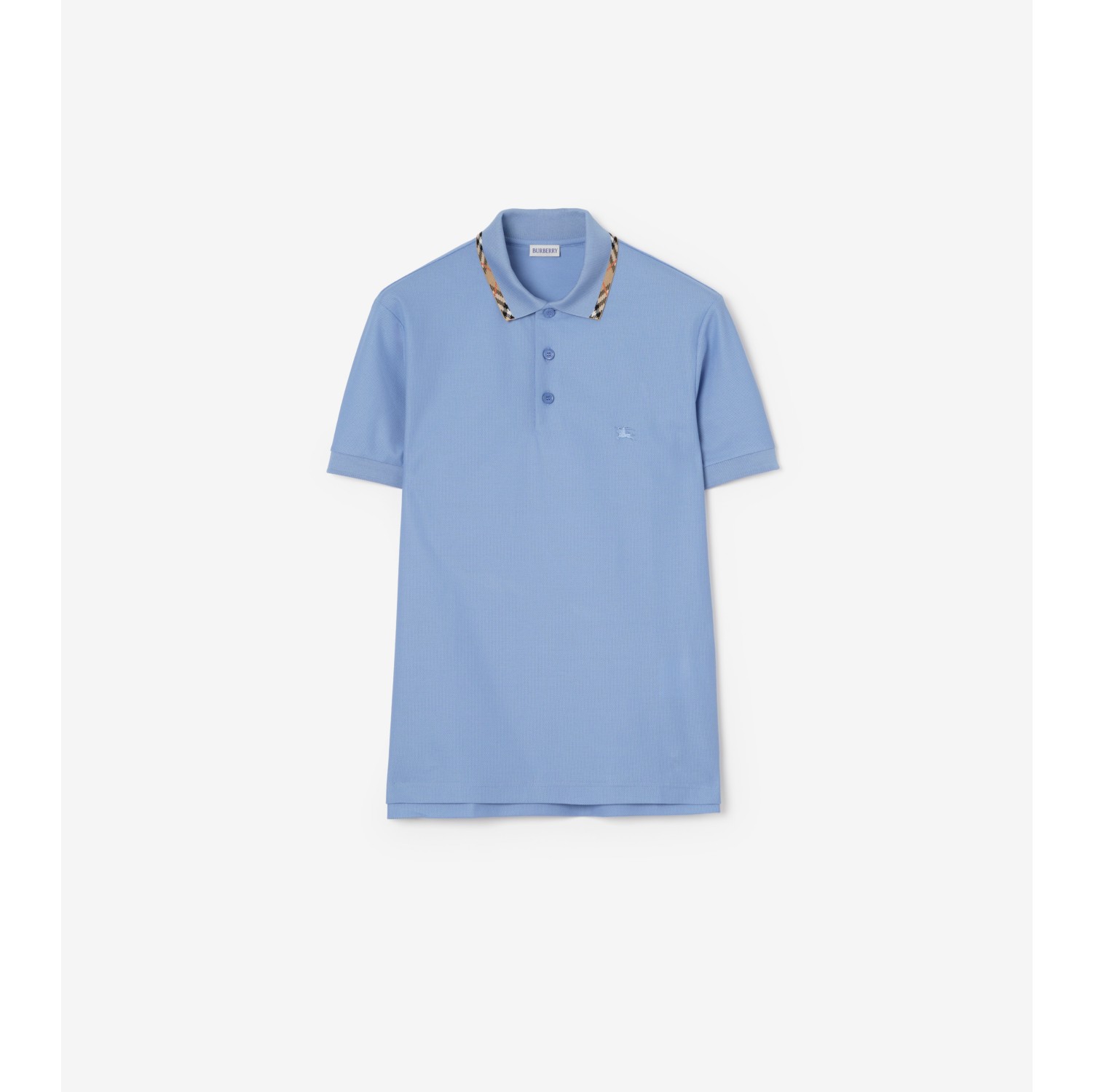 Check Trim Cotton Polo Shirt