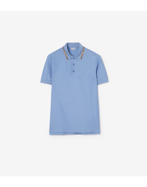 Check Trim Cotton Polo Shirt