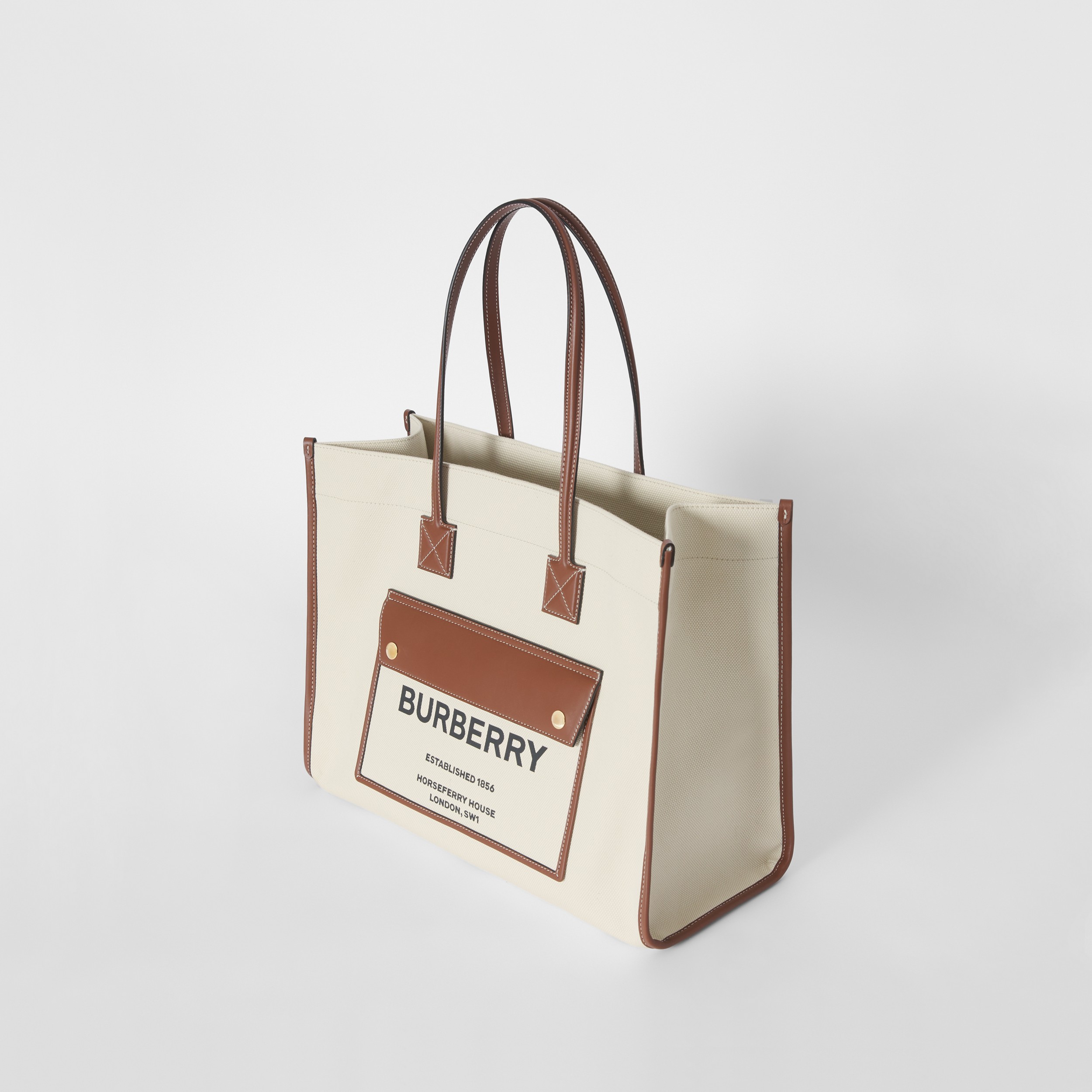 Medium Two-tone Canvas and Leather Freya Tote in Natural/tan - Women ...