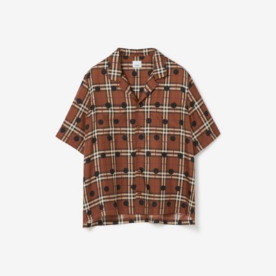 Burberry Kariertes Pyjama-oberteil Aus Seide In Dark Birch Brown