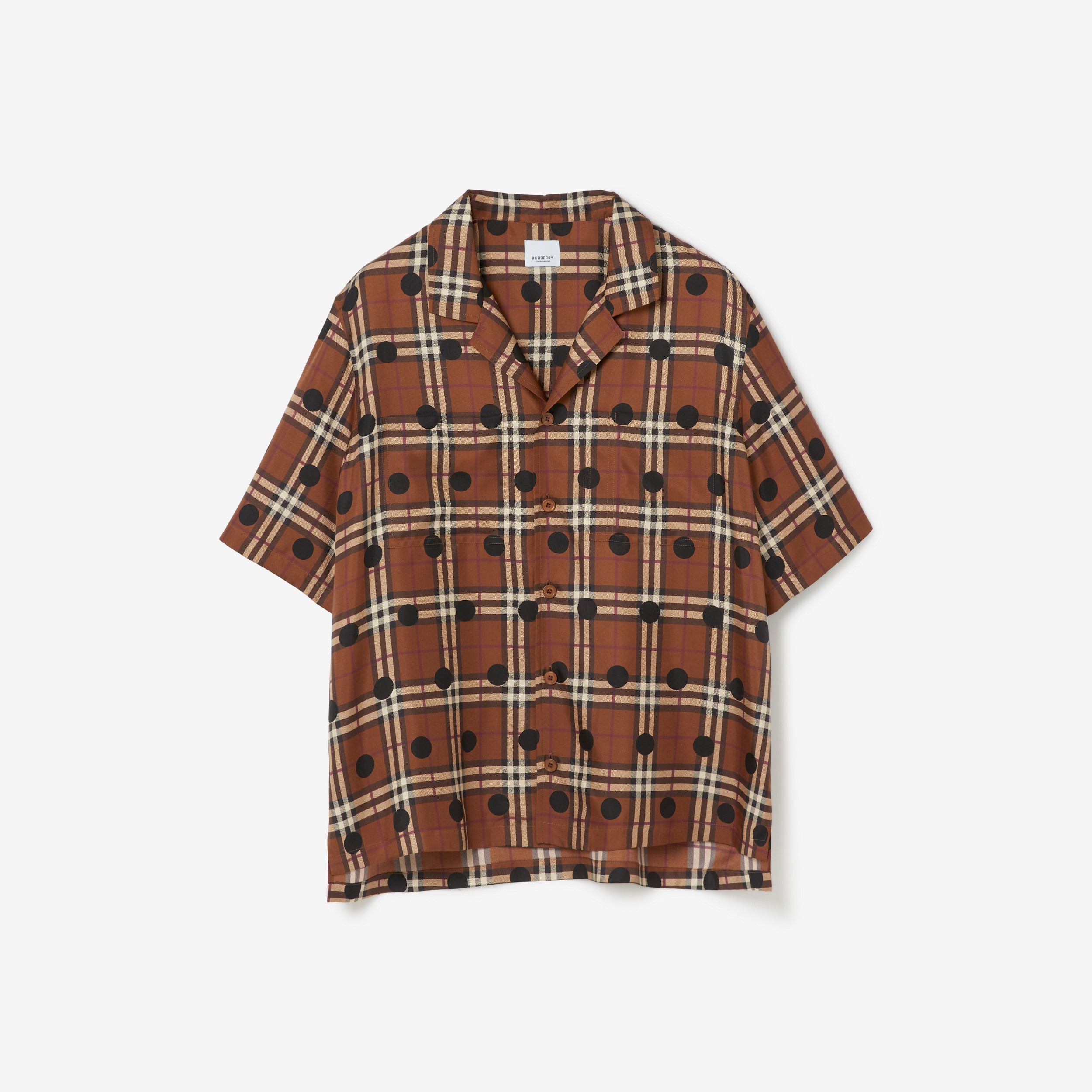 Polka Dot Vintage Check Silk Pyjama Shirt in Dark Birch Brown - Men | Burberry® Official - 1