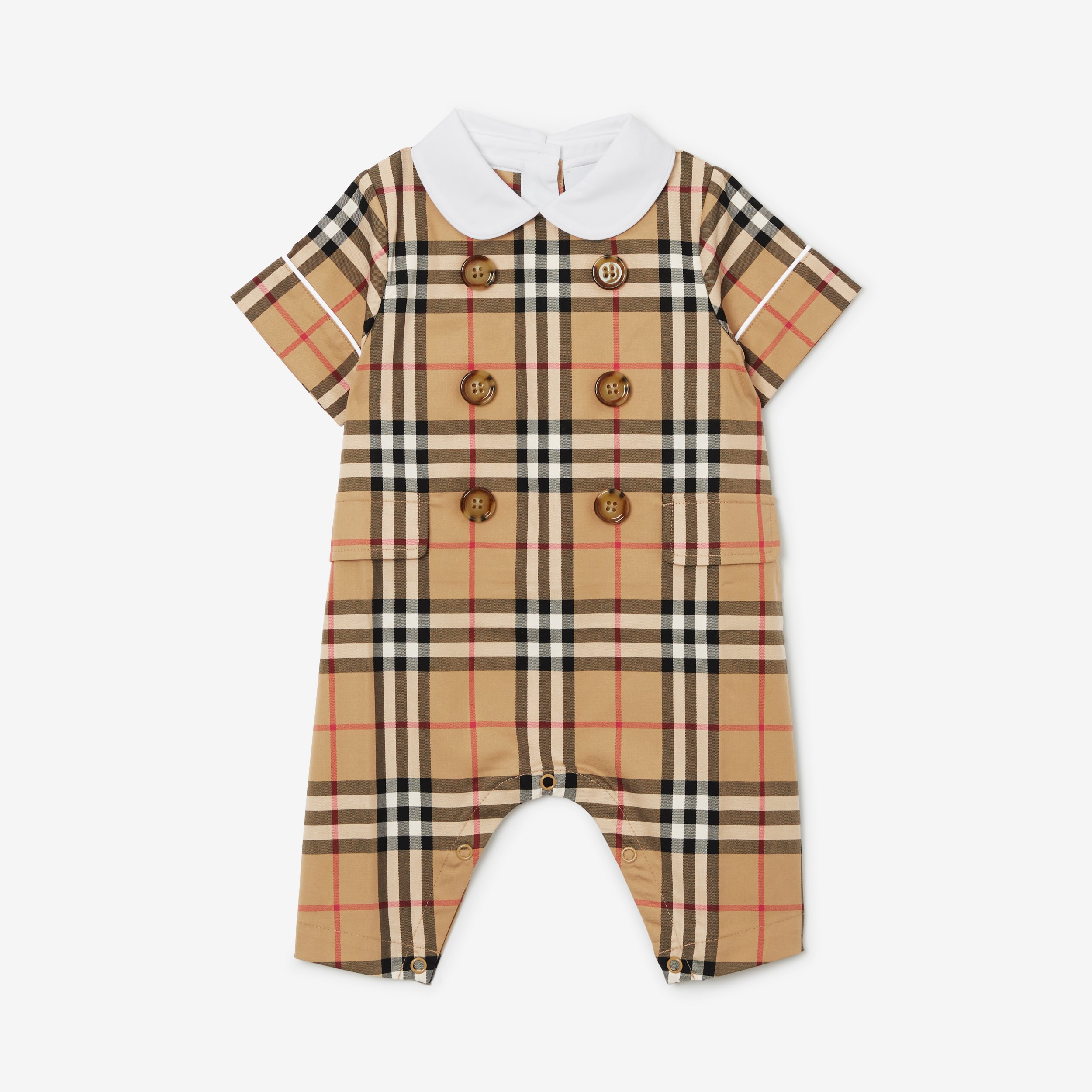 Check Stretch Cotton Playsuit in Archive Beige - Children | Burberry® Official - 1