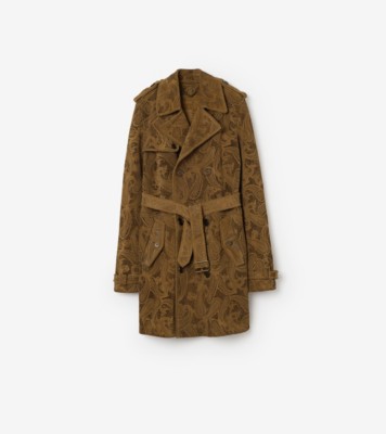 Mid-length Paisley Suede Lawshall Trench Coat in Tan brown - Men, Leather | Burberry® Official