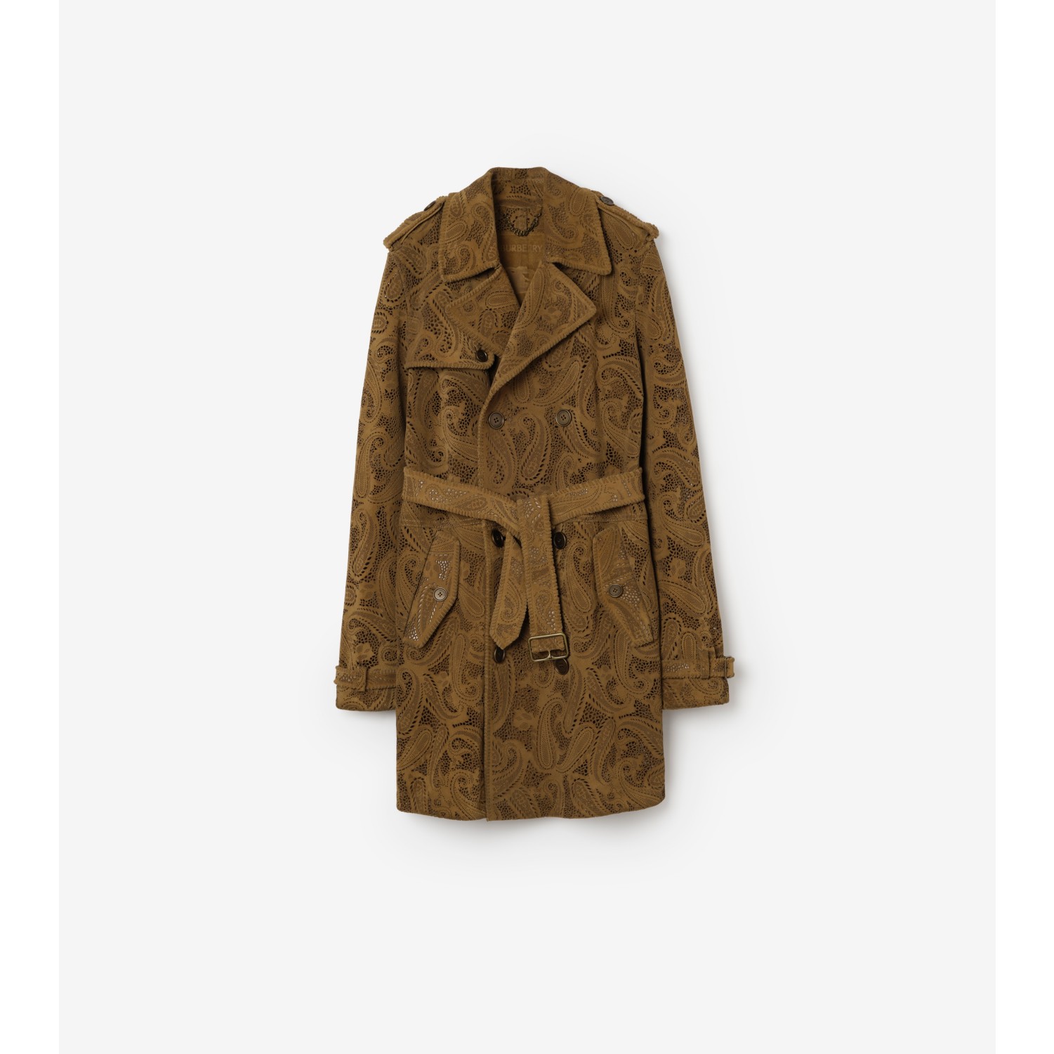 Mittellanger Veloursleder-Trenchcoat „Lawshall“ mit Paisley-Muster
