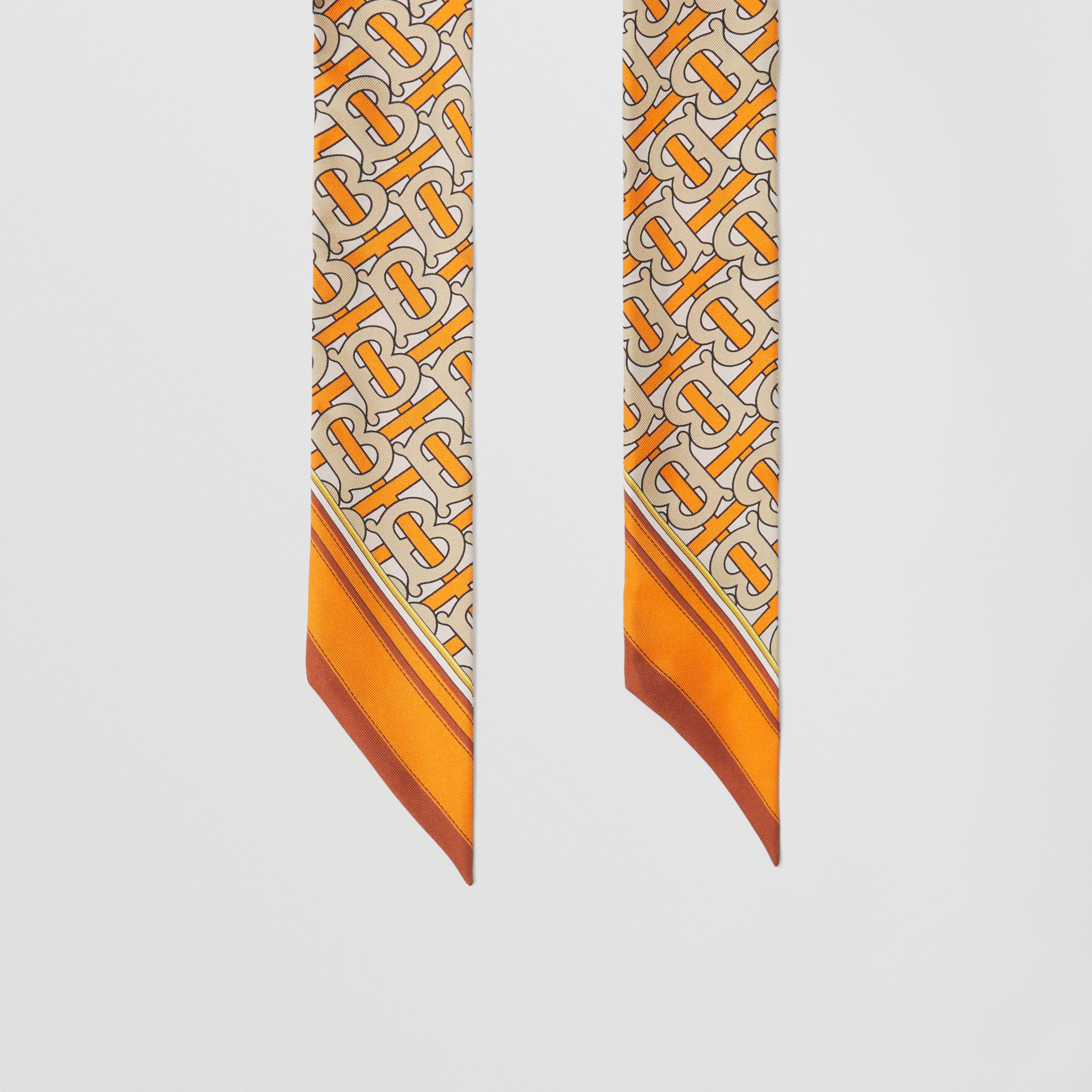 Skinny scarf de seda com estampa de logotipo e monograma (Laranja Intenso) - Mulheres | Burberry® oficial - 4