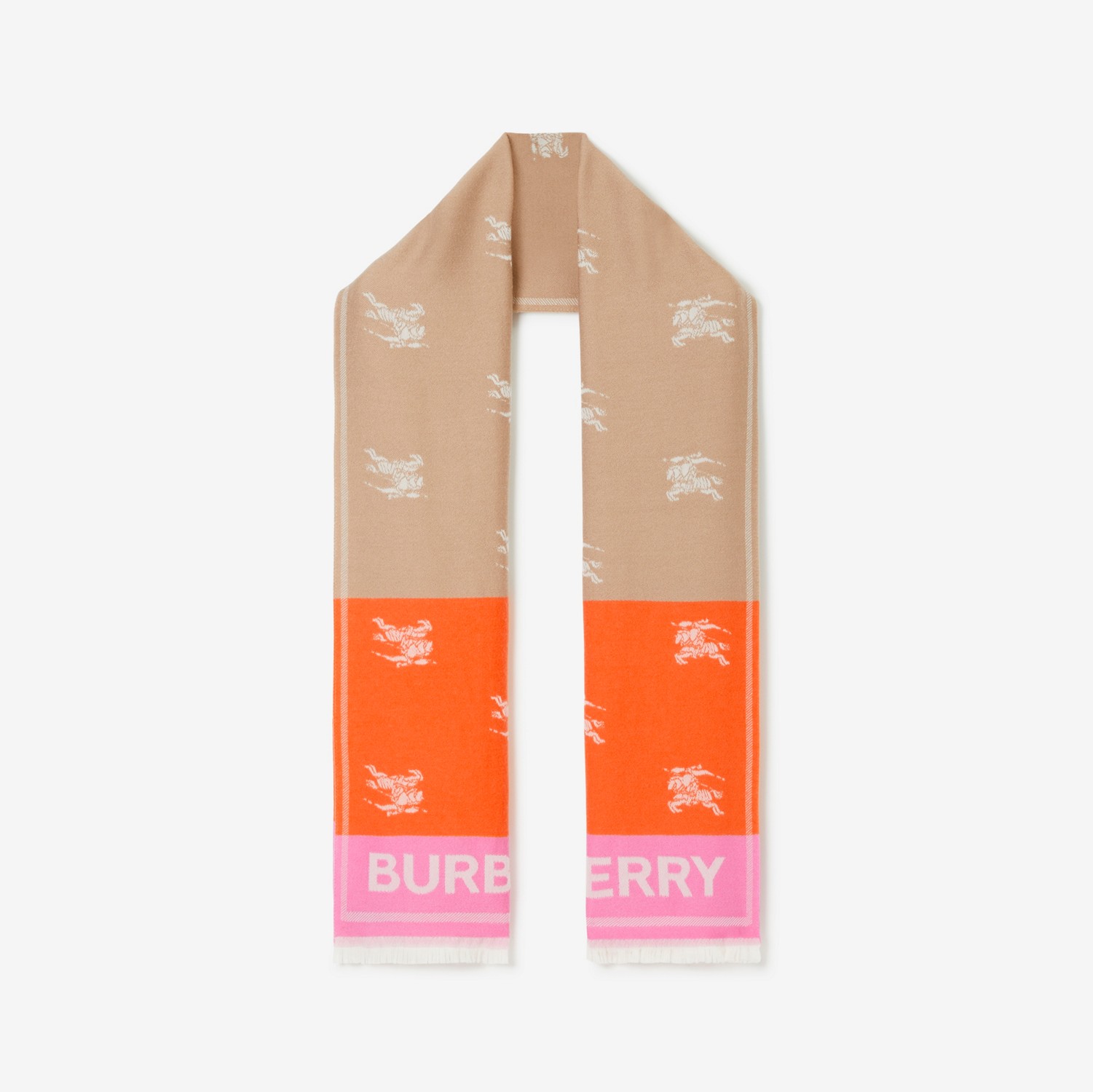 马术骑士徽标羊毛提花围巾 (典藏米色) | Burberry® 博柏利官网