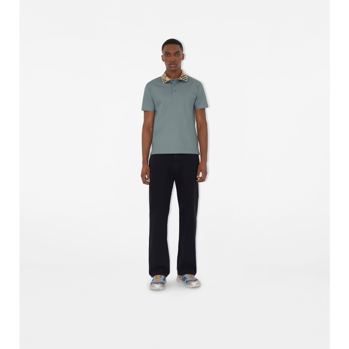  Check Collar Cotton Polo Shirt