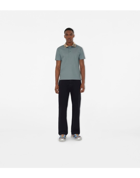 Camisa polo de algodão com colarinho Check