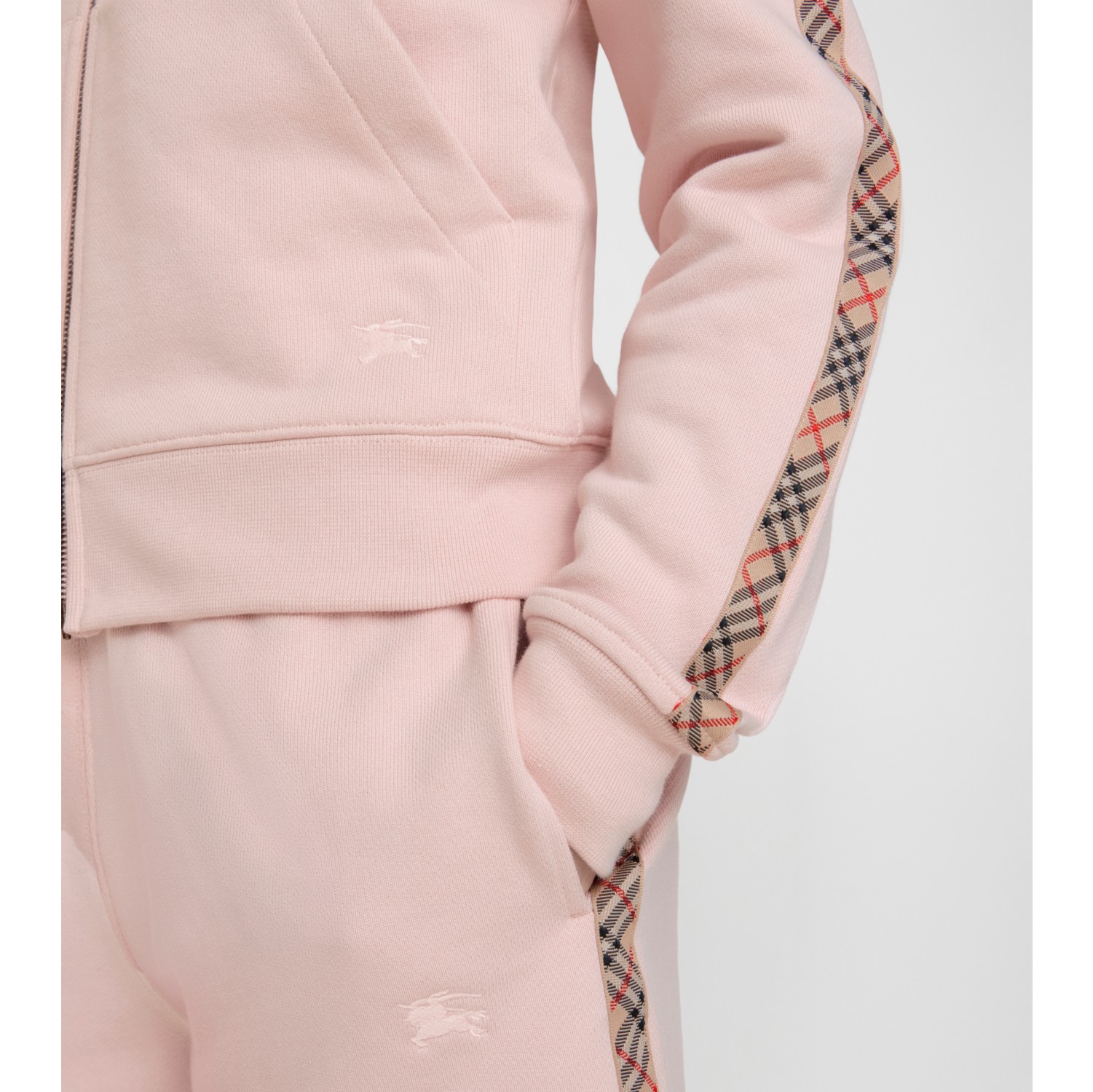 Check Trim Cotton Zip Hoodie in Bouquet pink - Women | Burberry® Official