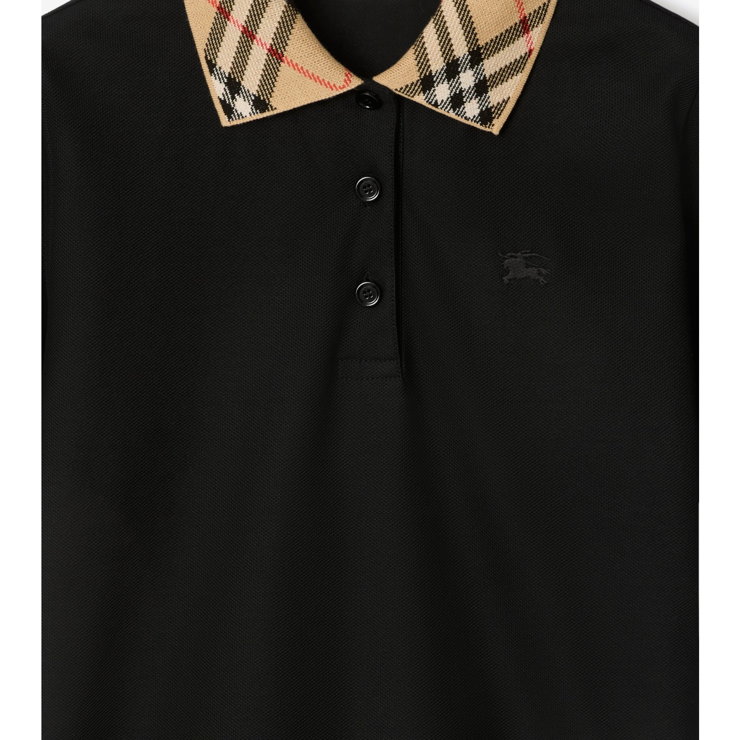 Check Collar Cotton Polo Shirt in Black - Women | Burberry® Official