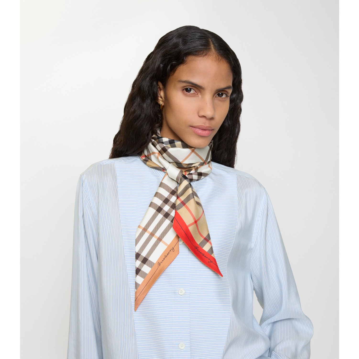 Skinny Contrast Check Silk Scarf