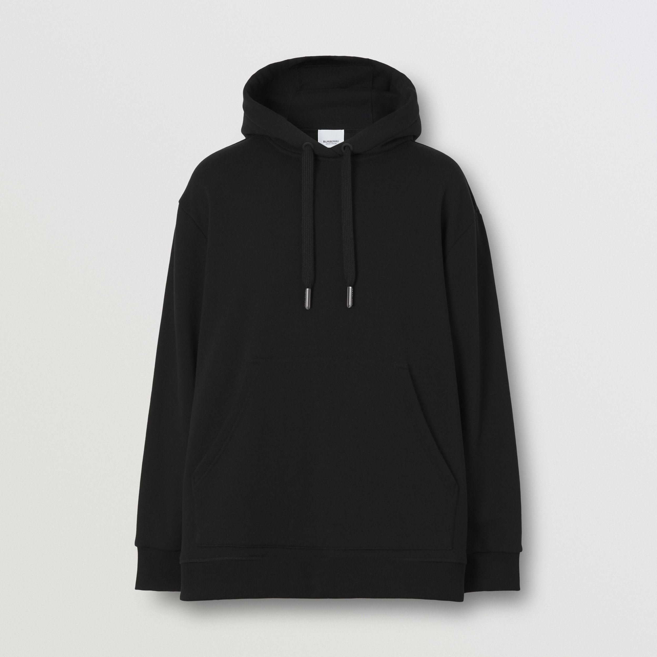 Check Panel Cotton Oversized Hoodie in Black - Women | Burberry® Official - 4