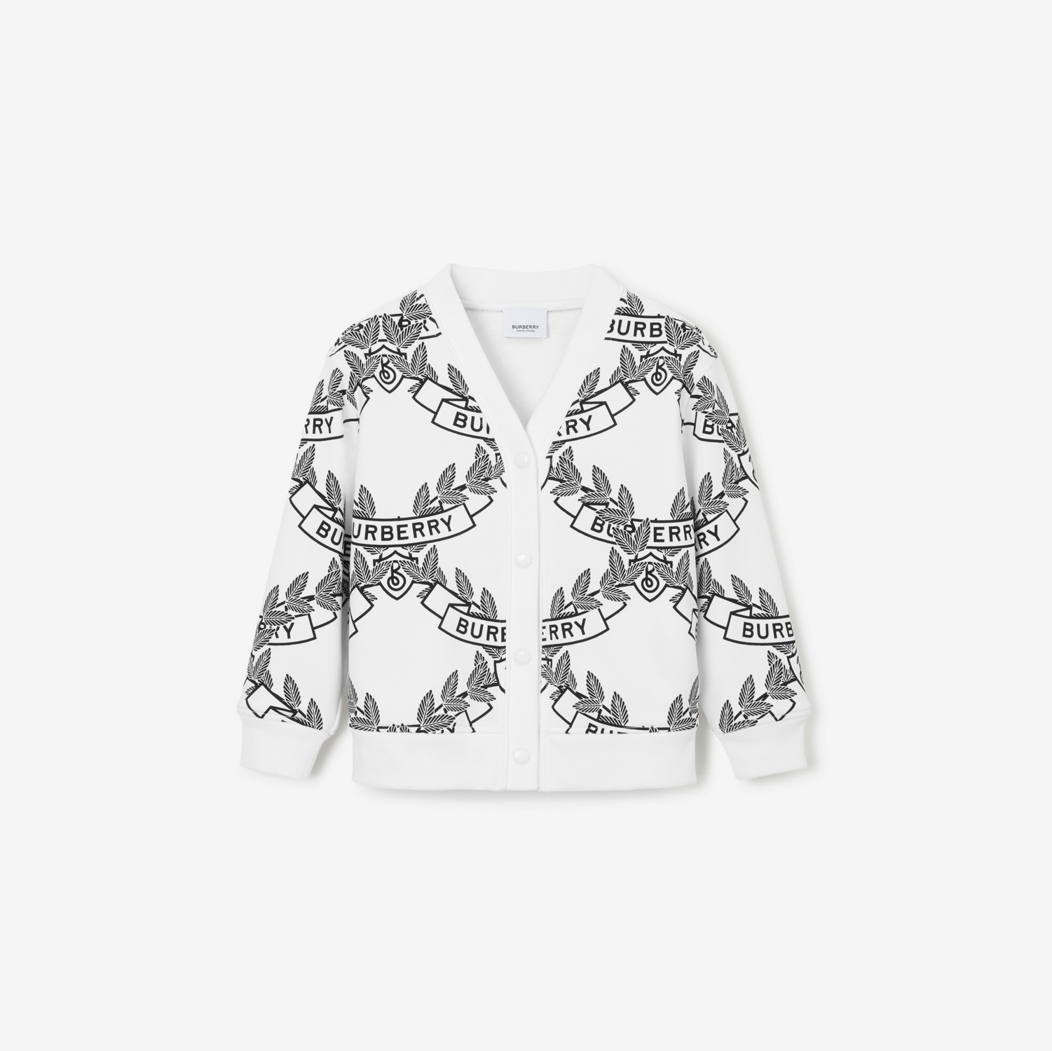 Oak Leaf Crest Cotton Cardigan in White/black | Burberry® Official