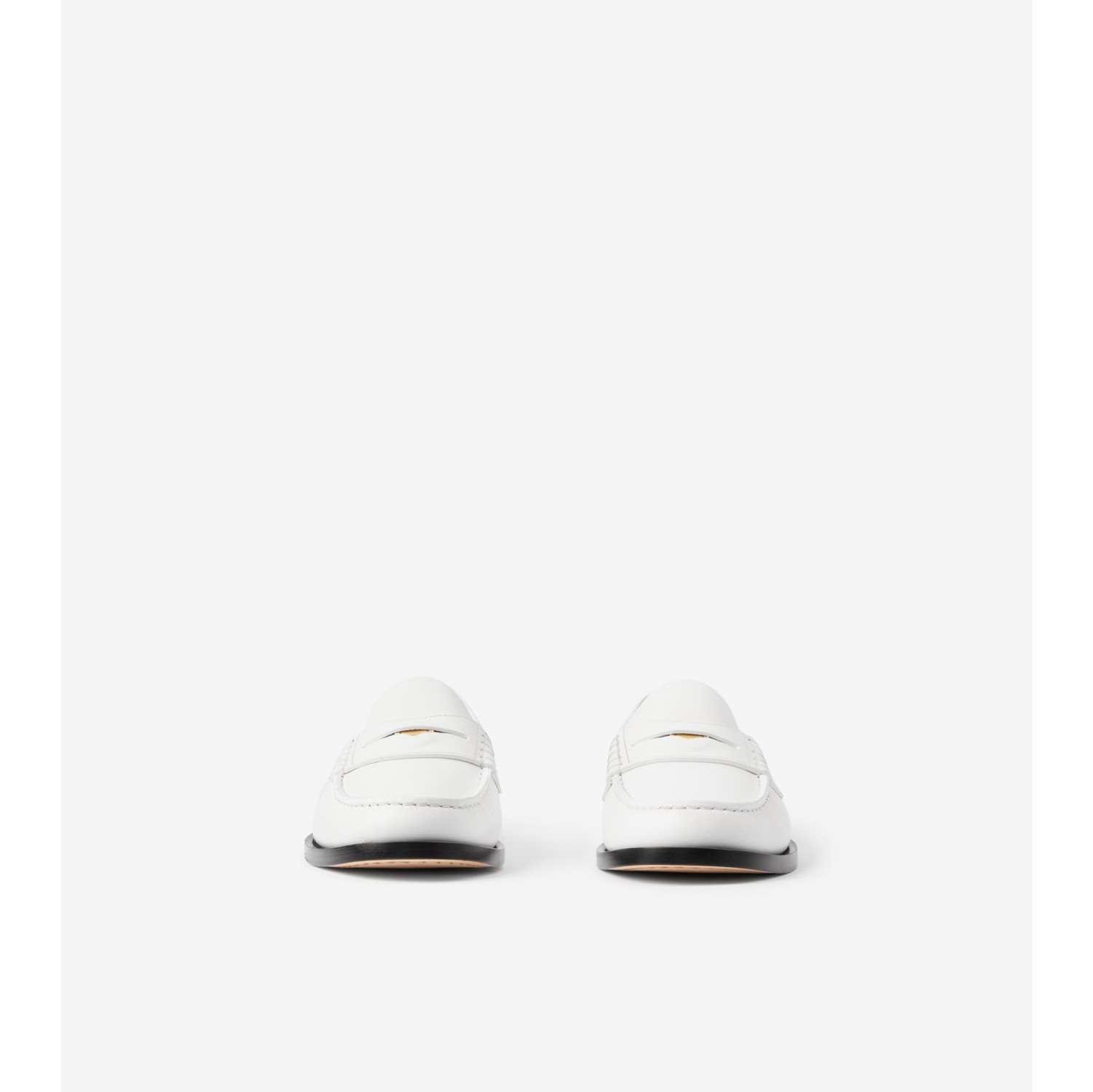 Coin Detail Leather Penny Loafers in Optic White Women Burberry Official