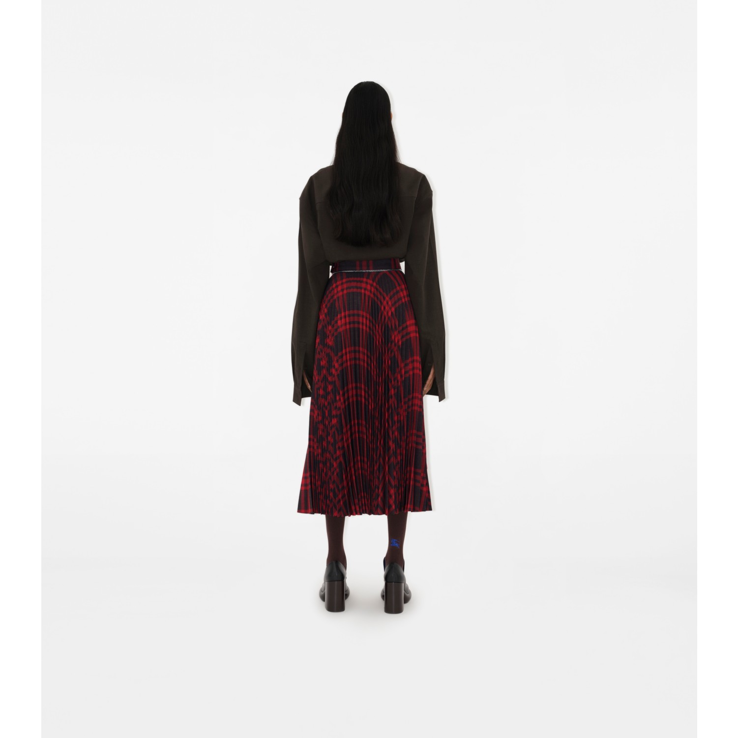 Pleated Check Wool Blend Skirt