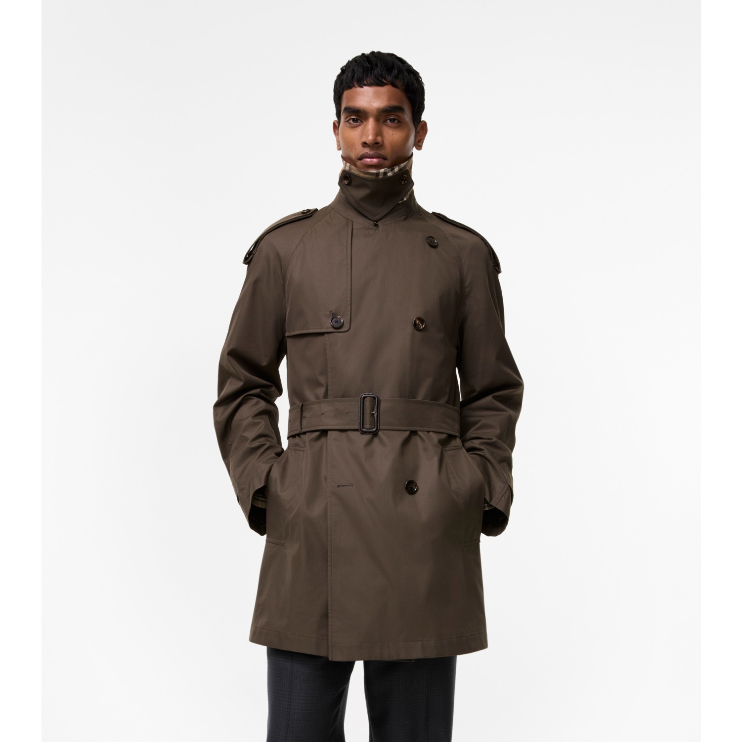 Mid-length Gabardine Leadenham Trench Coat in Estuary brown - Men, Cotton | Burberry® Official