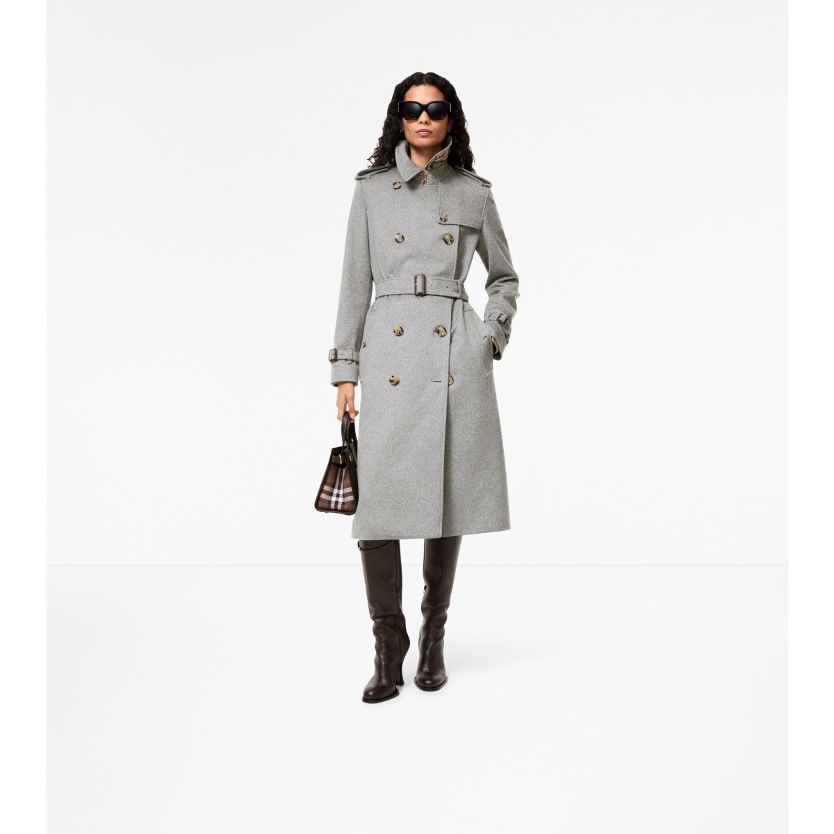  Check Long Cashmere Kensington Trench Coat